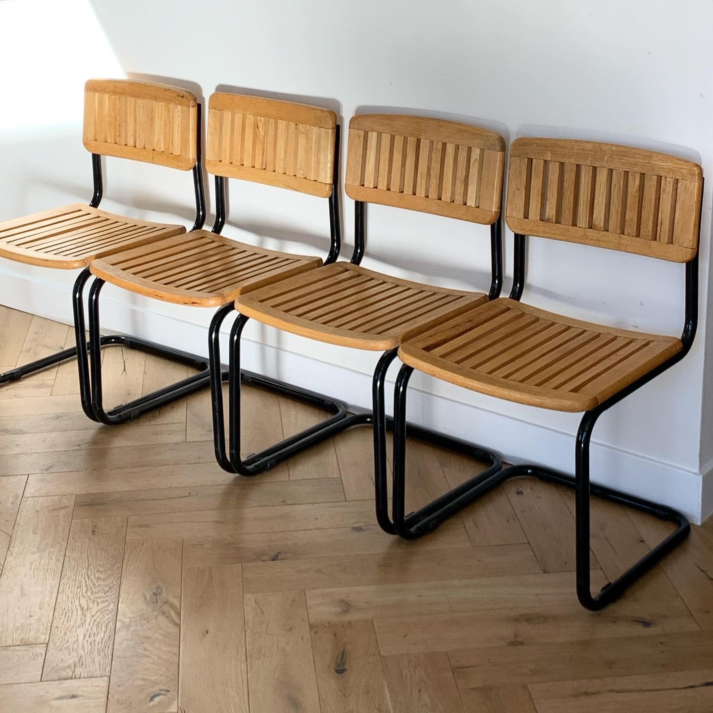 Four Mid Century Wood and Lacquer Cesca-Style Chairs, 1970s 5