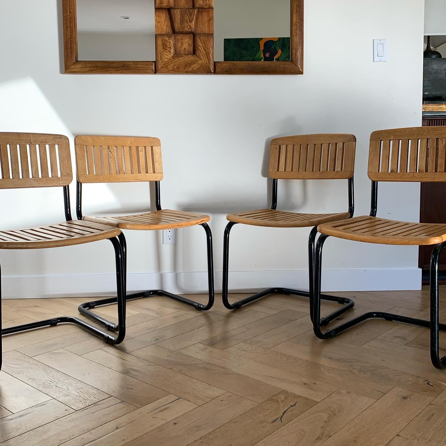 American Four Mid Century Wood and Lacquer Cesca-Style Chairs, 1970s