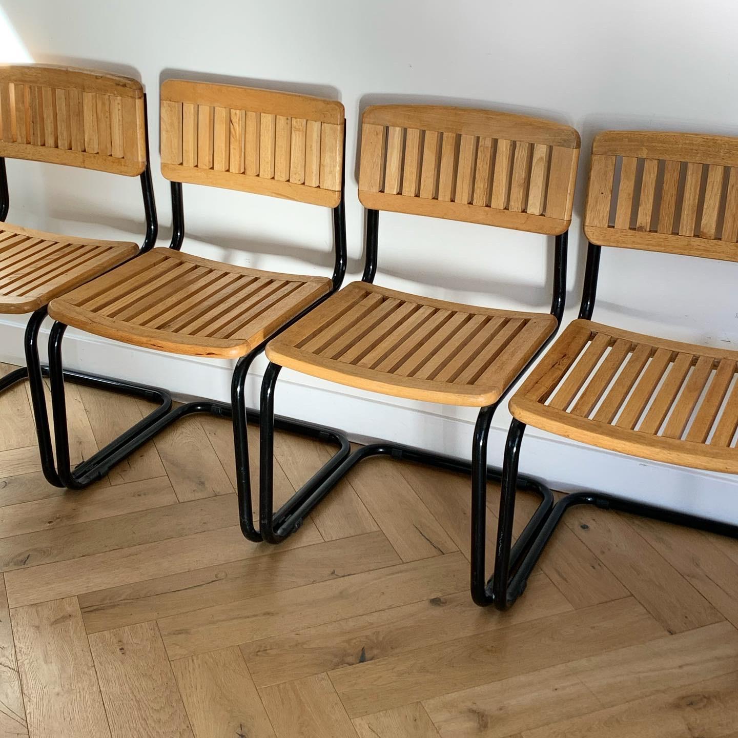 Four Mid Century Wood and Lacquer Cesca-Style Chairs, 1970s In Good Condition In View Park, CA