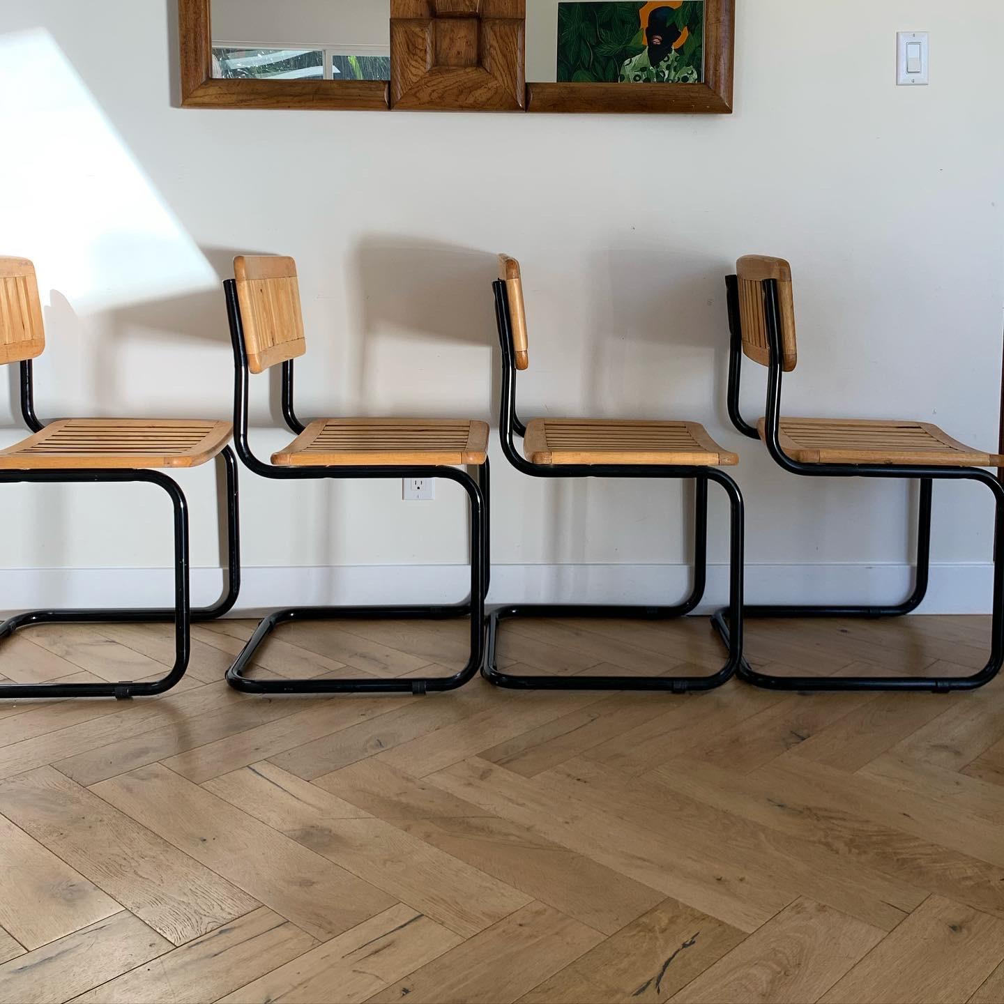 Late 20th Century Four Mid Century Wood and Lacquer Cesca-Style Chairs, 1970s
