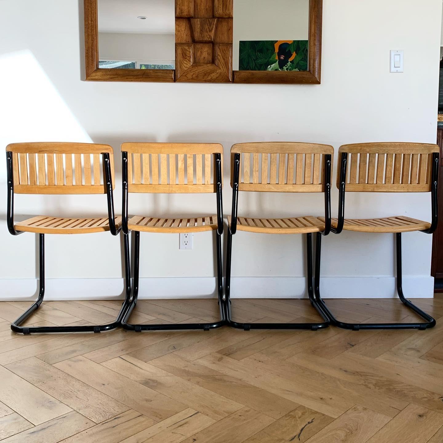 Four Mid Century Wood and Lacquer Cesca-Style Chairs, 1970s 1