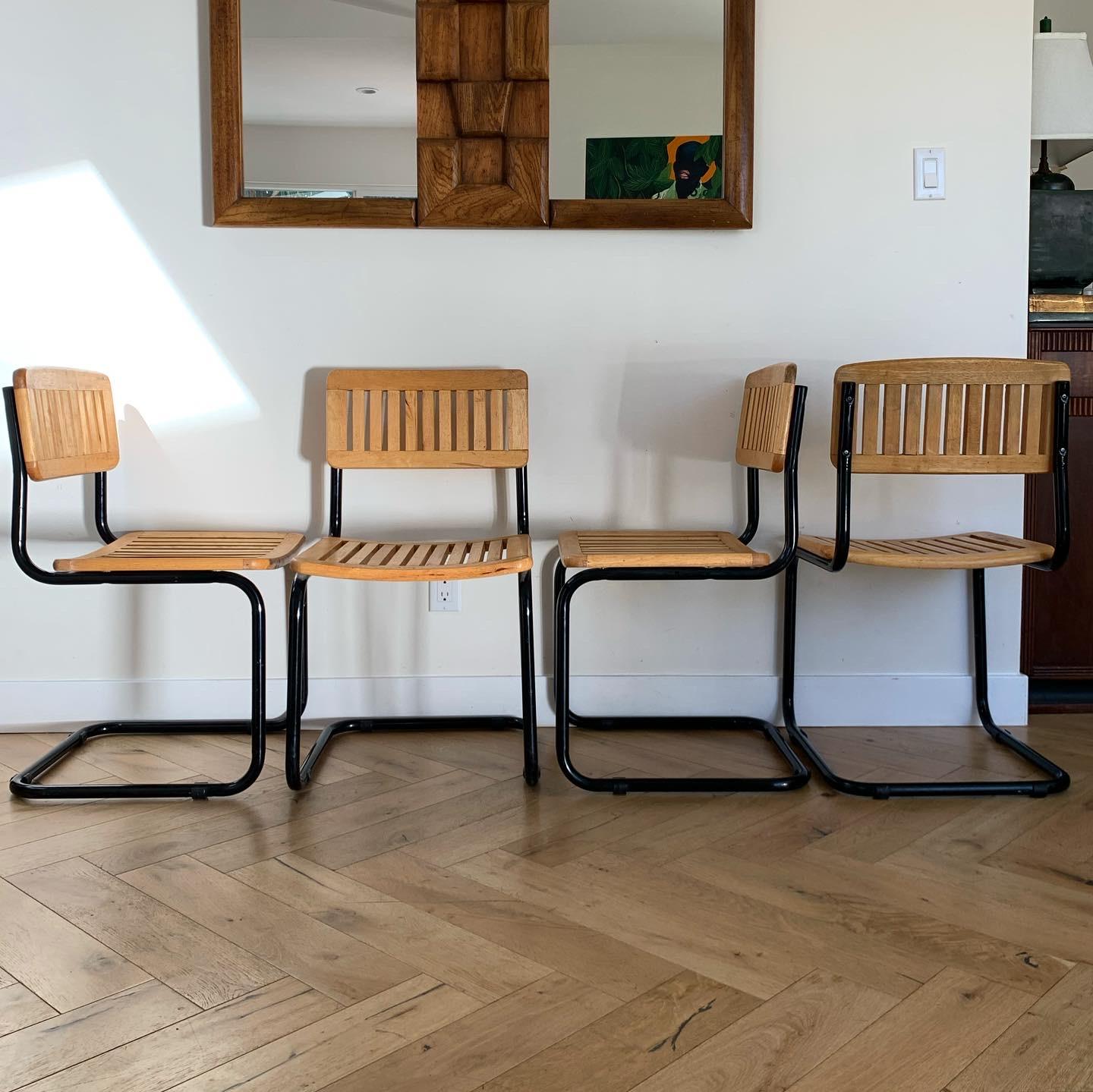 Four Mid Century Wood and Lacquer Cesca-Style Chairs, 1970s 3