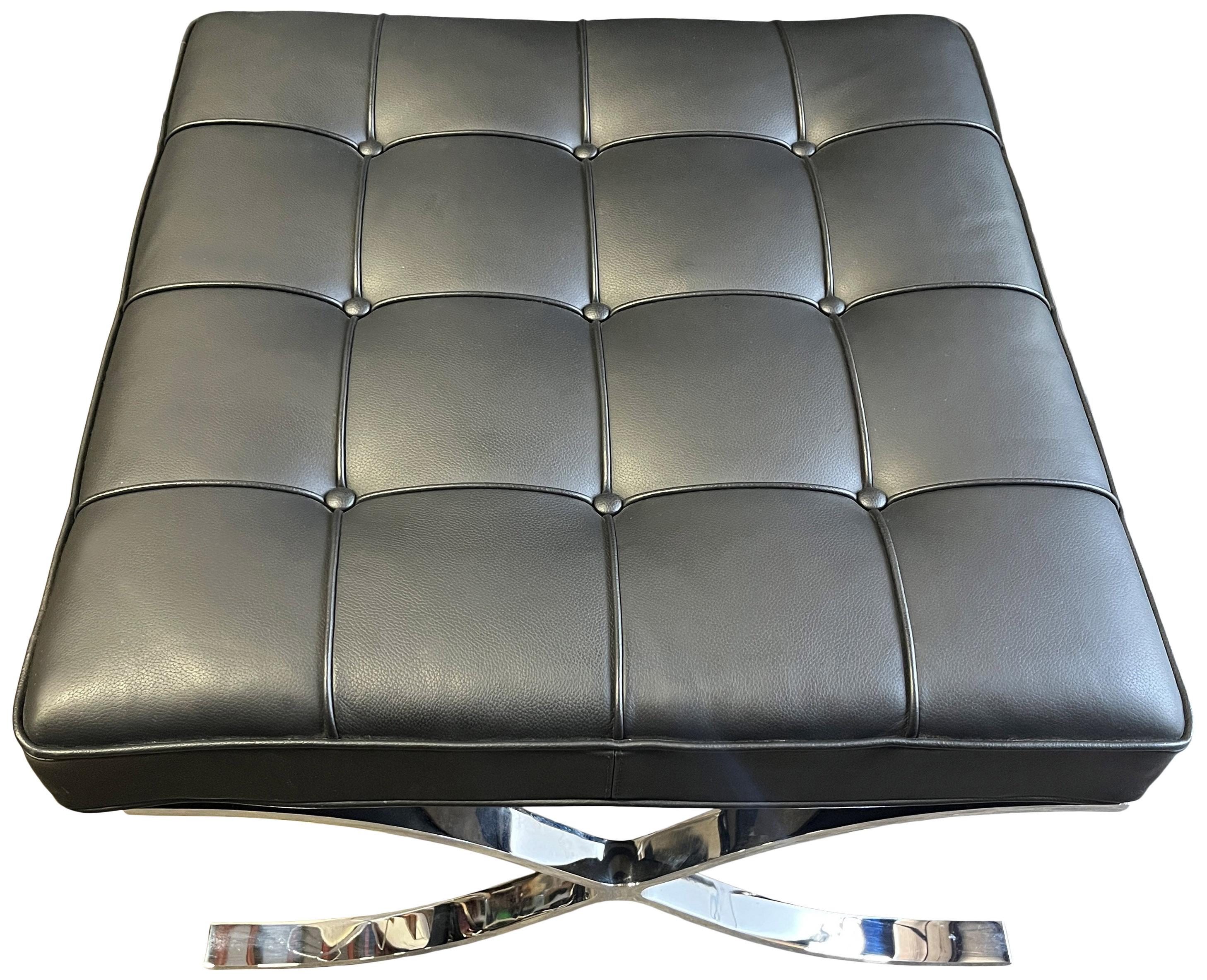Midcentury Barcelona Ottomans / Stools in Black Leather for Knoll
 For Sale 4