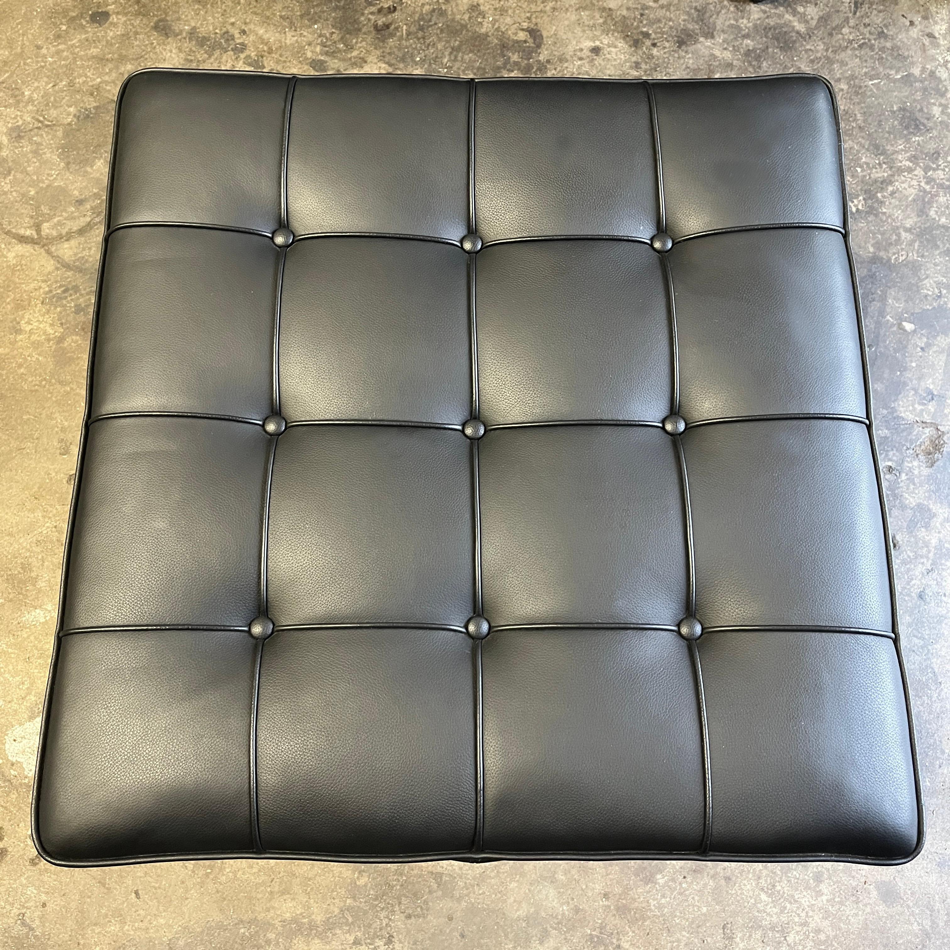Midcentury Barcelona Ottomans / Stools in Black Leather for Knoll
 In Good Condition For Sale In BROOKLYN, NY