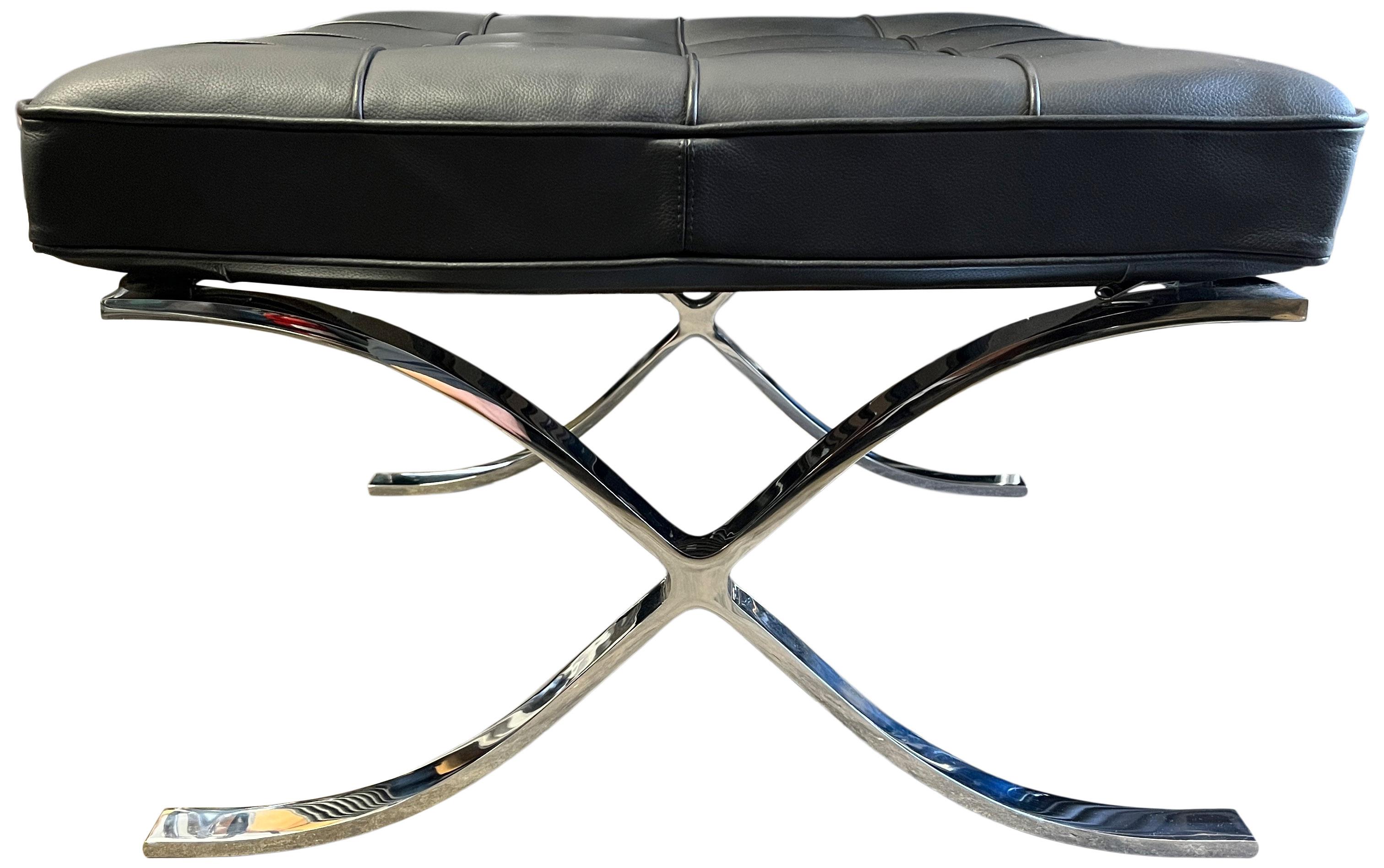 Chrome Midcentury Barcelona Ottomans / Stools in Black Leather for Knoll
 For Sale