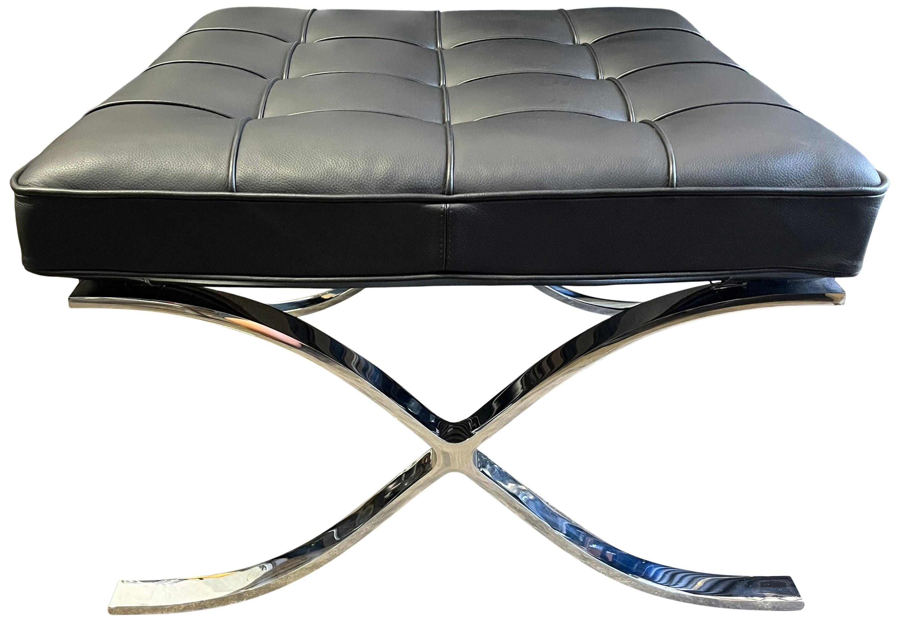 Midcentury Barcelona Ottomans / Stools in Black Leather for Knoll
