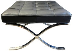 Midcentury Barcelona Ottomans / Stools in Black Leather for Knoll
