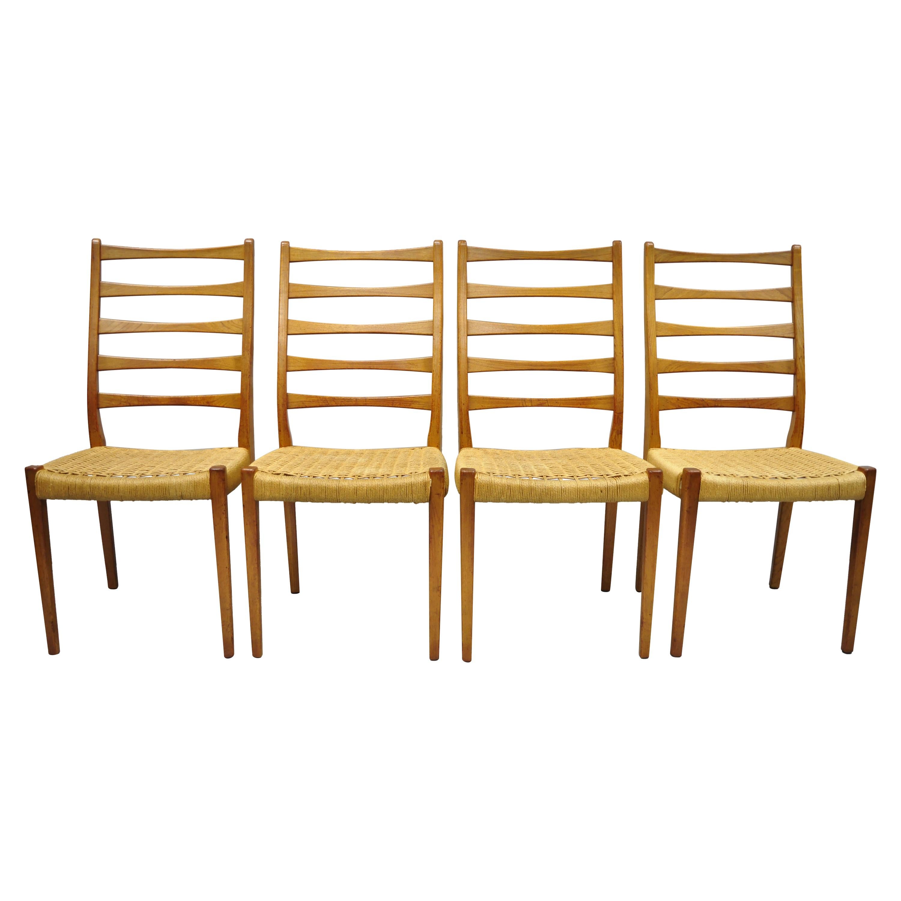Four Midcentury Danish Swedish Modern Svegards Markaryd Teak Rope Dining Chairs