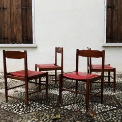 Four Midcentury Dining Chairs in Skai and Beech by Gianfranco Frattini, 1960s