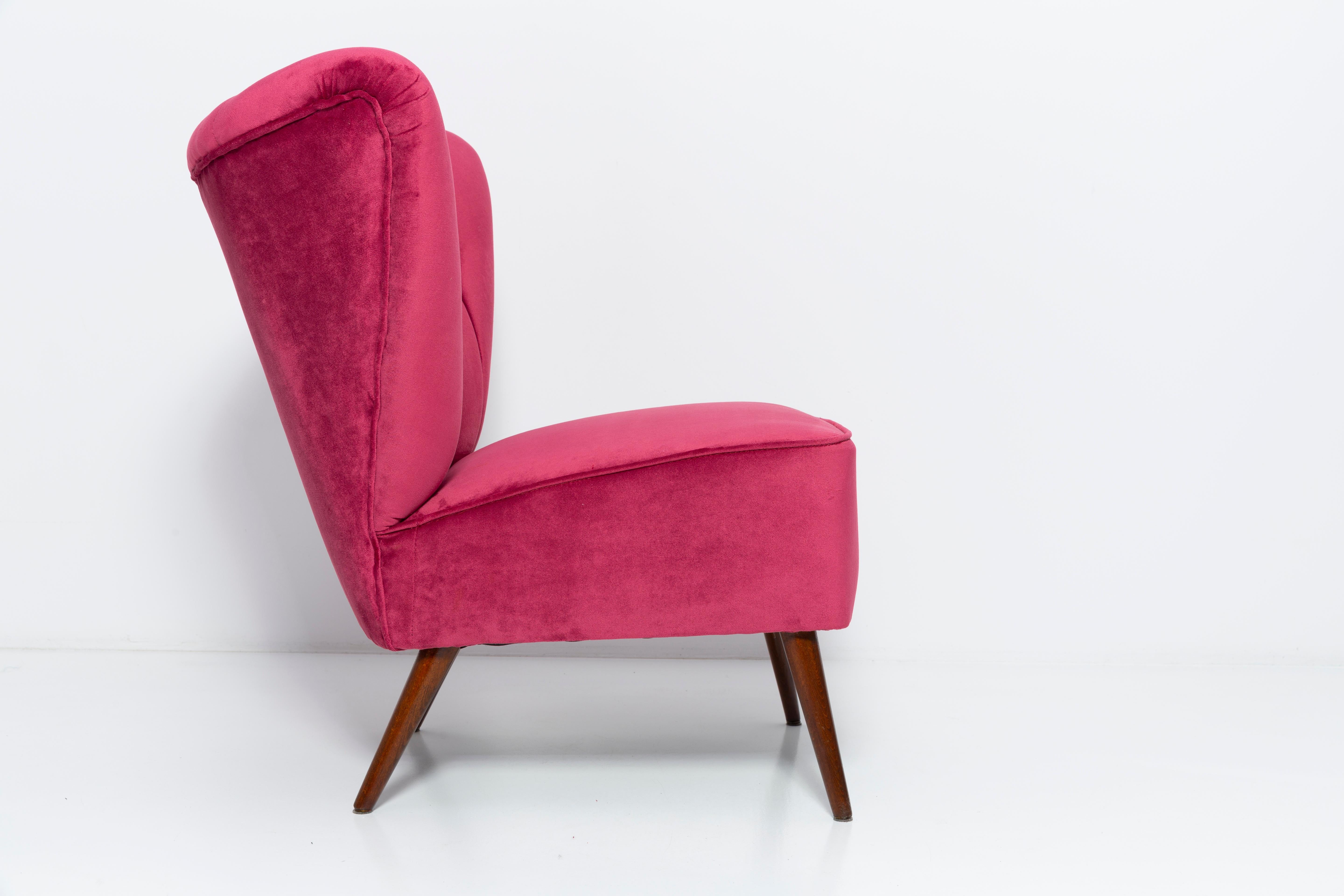 Mid-Century Modern Four Midcentury Magenta Pink Velvet Club Armchairs, Europe, 1960s For Sale
