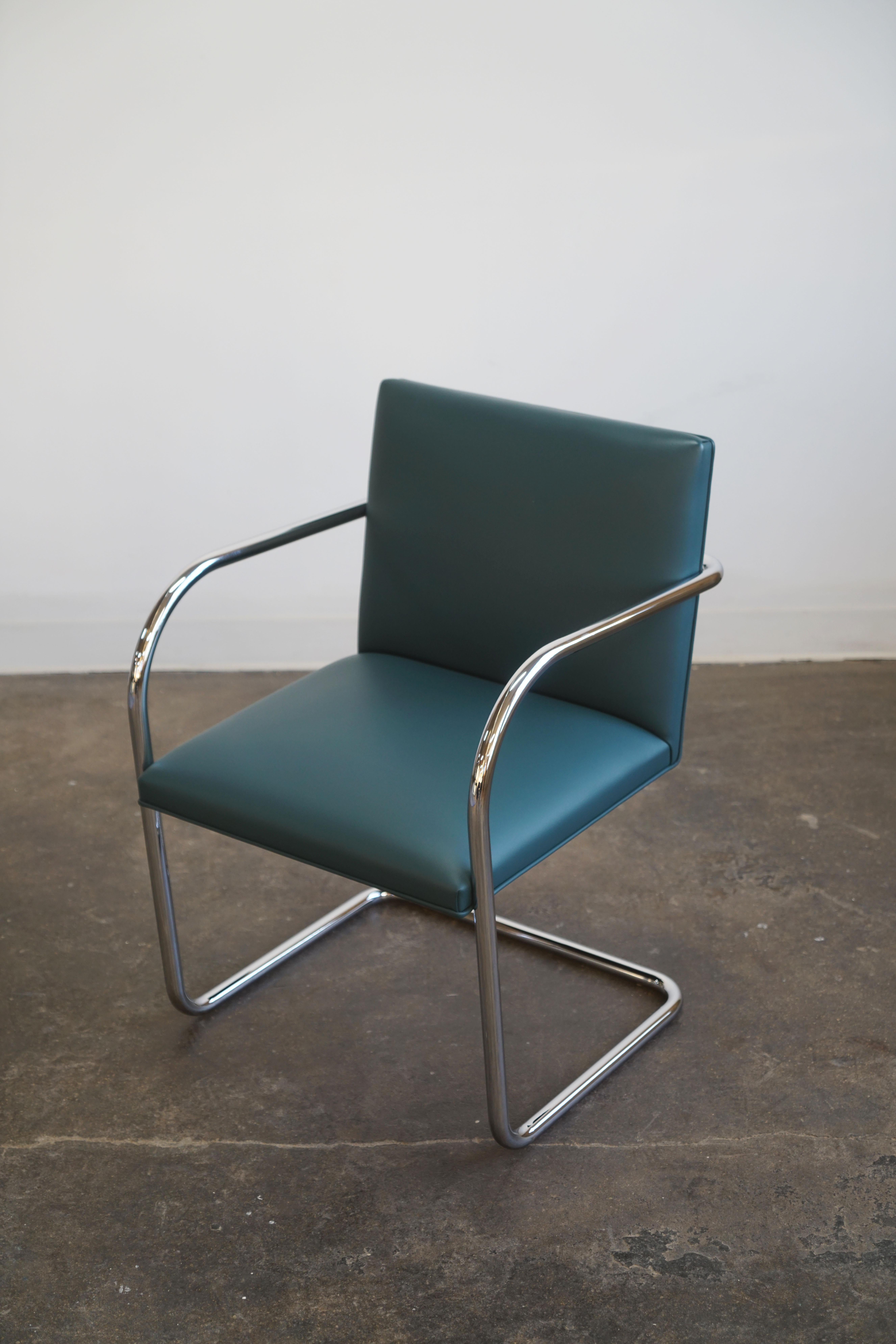 North American Four Mies van der Rohe Knoll BRNO tubular armchairs in teal leather For Sale