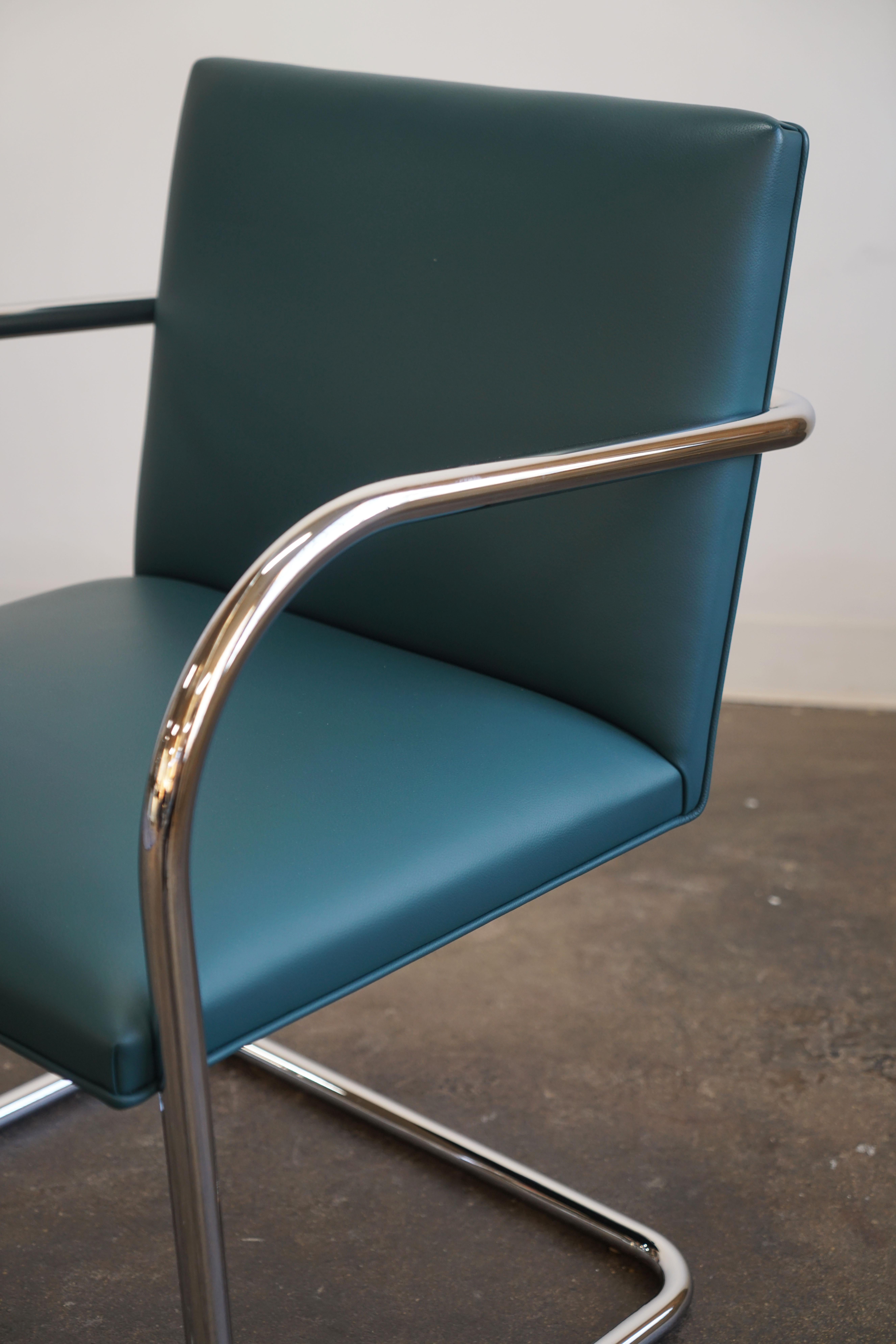 Four Mies van der Rohe Knoll BRNO tubular armchairs in teal leather For Sale 1