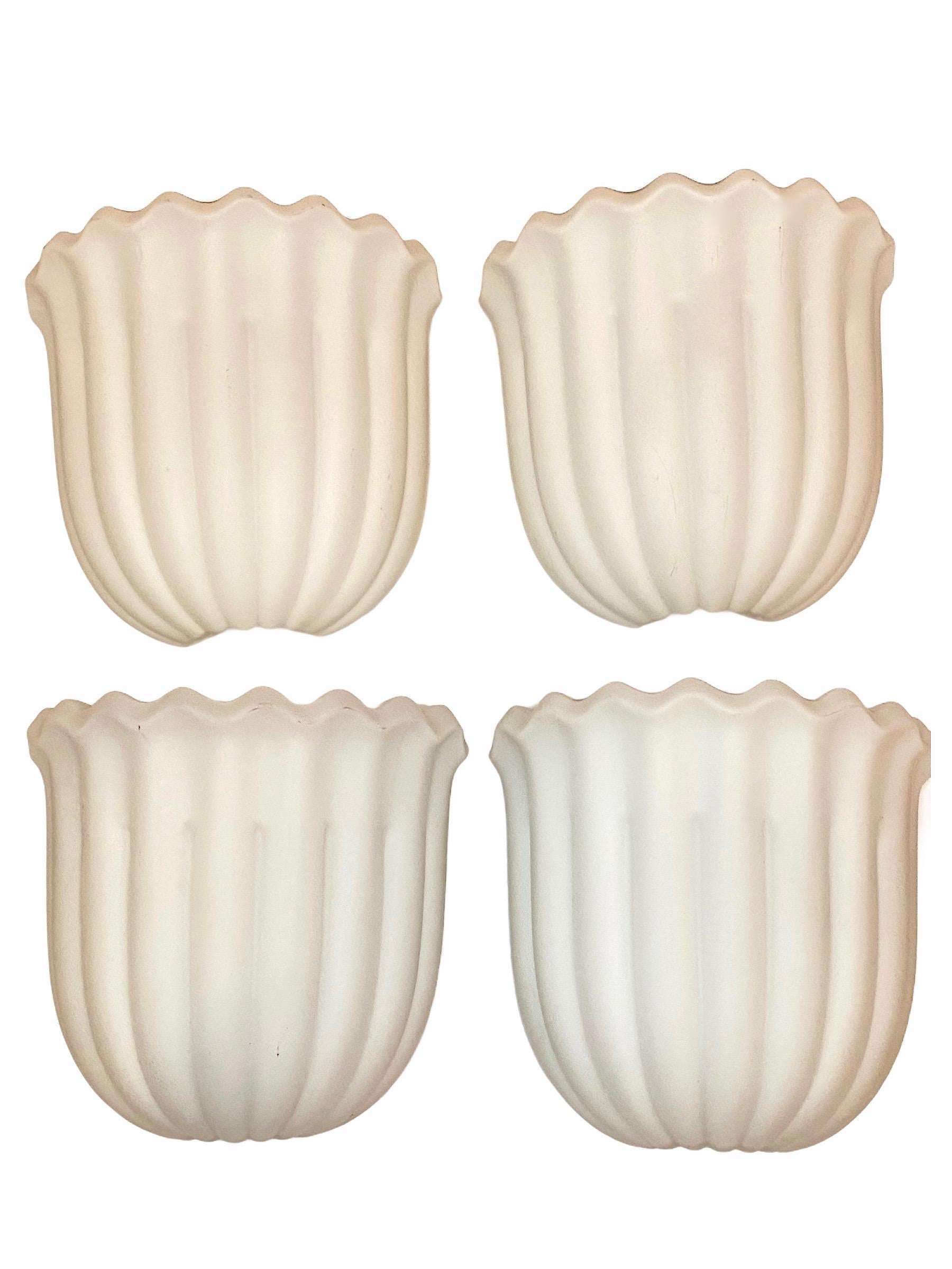 Four Milk Glass Ribbed Sconces Glashütte Limburg, Germany, 1960s 6