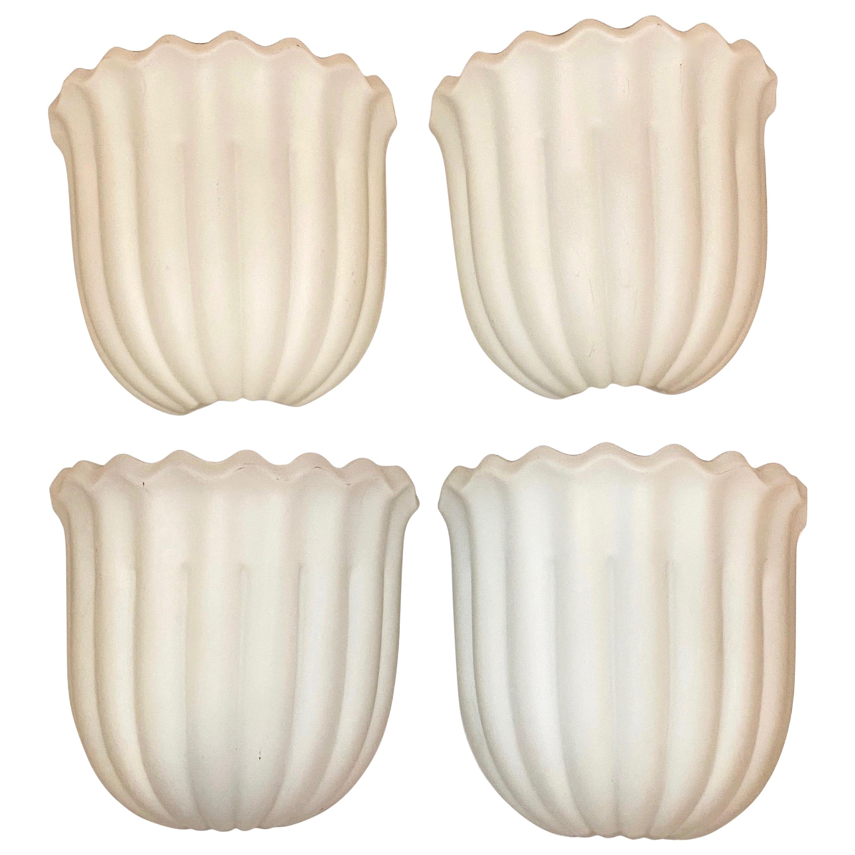 Four Milk Glass Ribbed Sconces Glashütte Limburg, Germany, 1960s