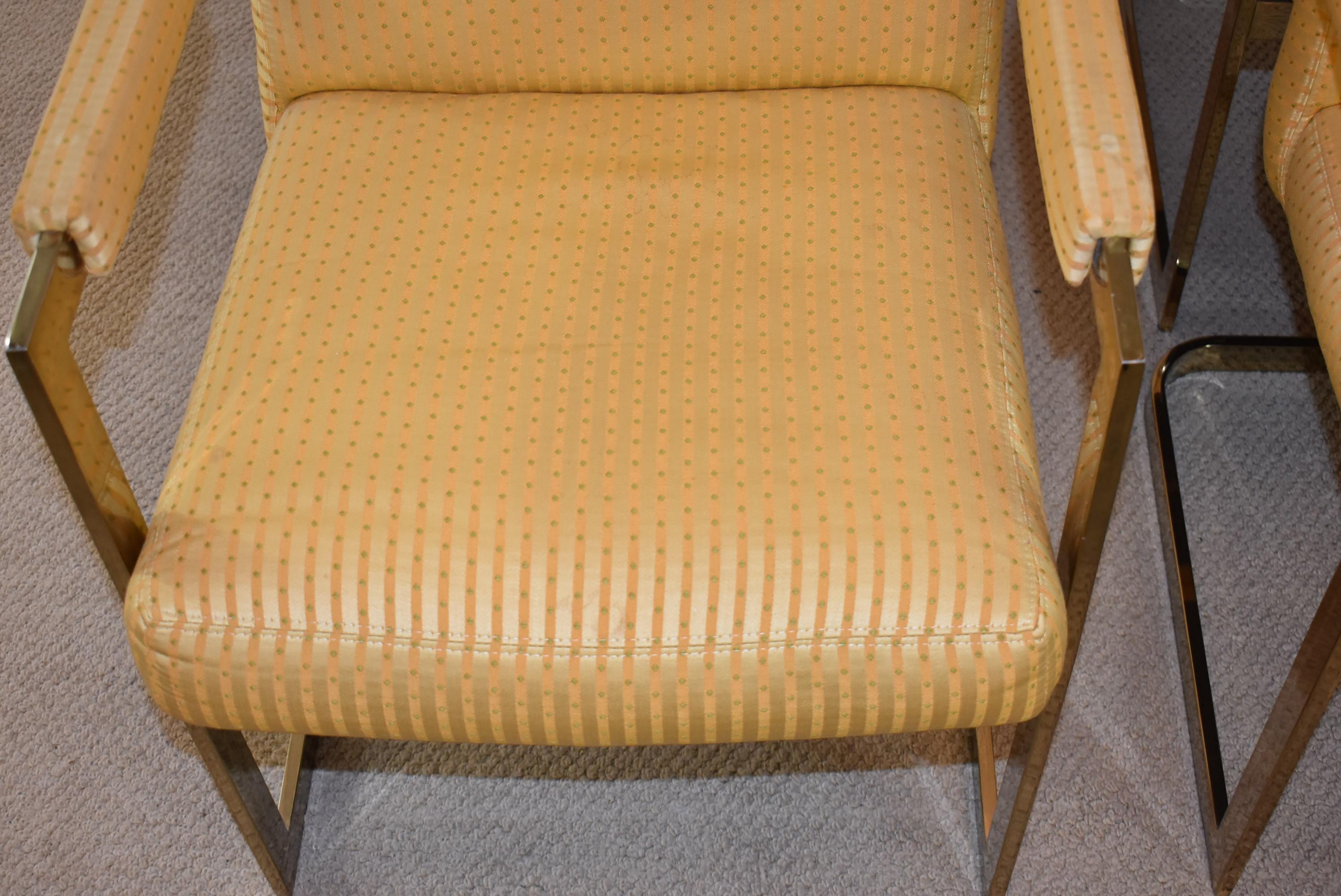 Four Milo Baughman Brass Flatbar Cantilever Armchairs In Good Condition In Toledo, OH