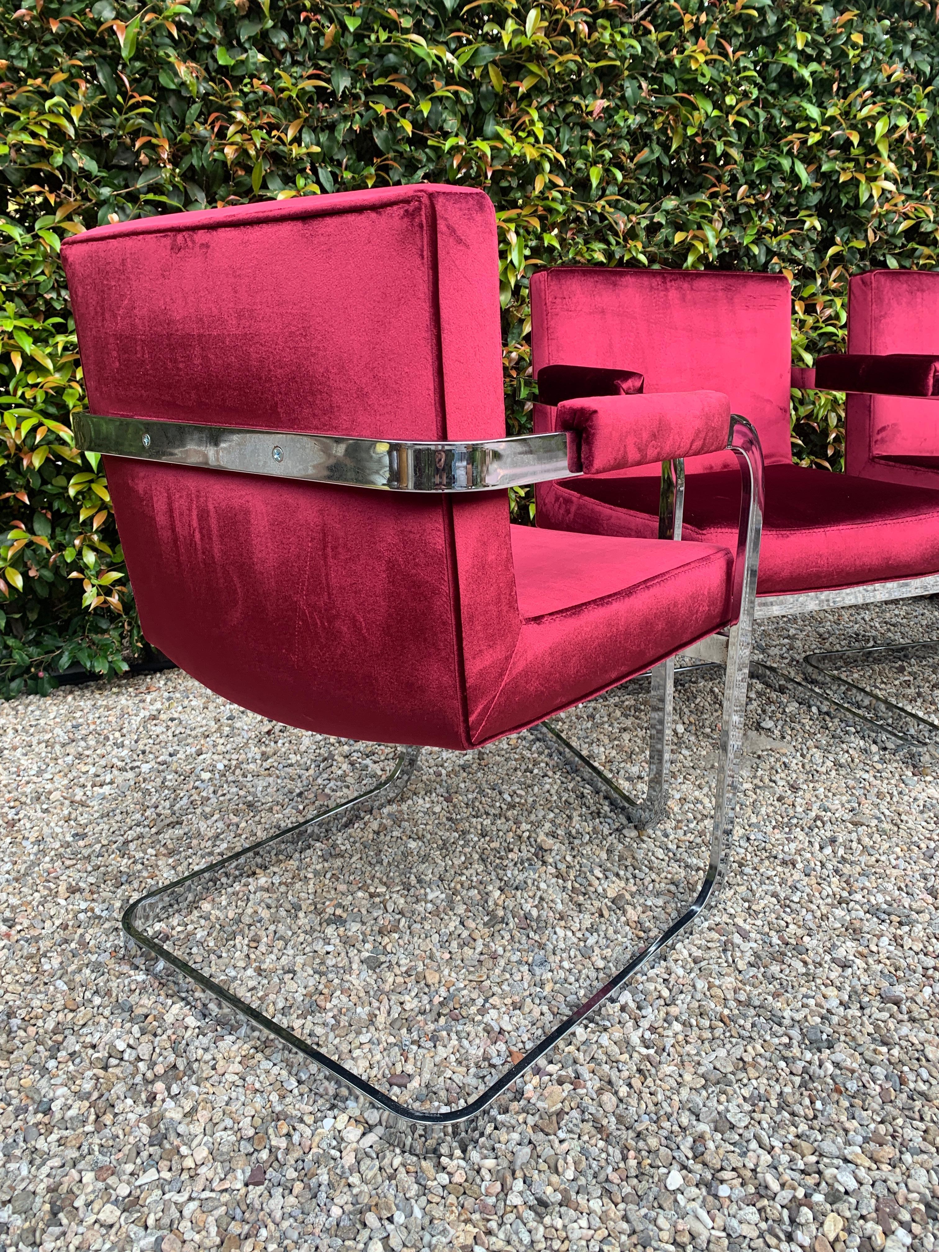 Set of Four Milo Baughman for Thayer Coggin Upholstered Chrome Chairs For Sale 4