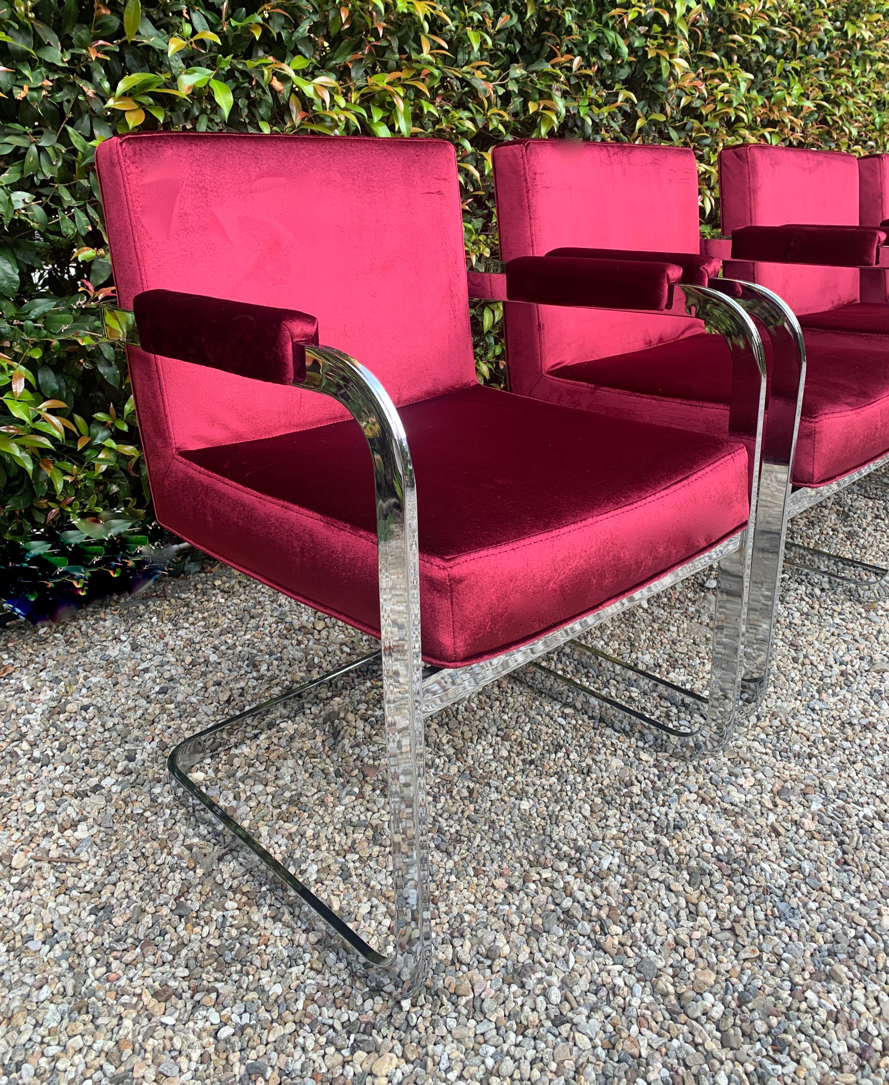 Set of Four Milo Baughman for Thayer Coggin Upholstered Chrome Chairs For Sale 5