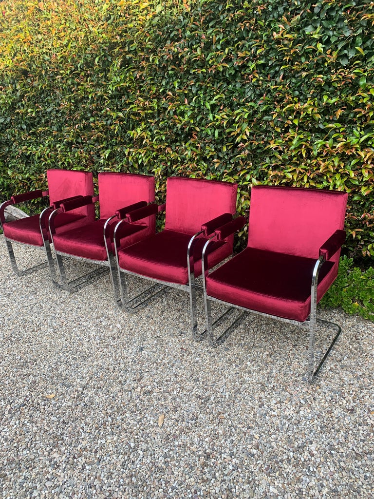 Set of Four Milo Baughman for Thayer Coggin Upholstered Chrome Chairs For Sale 6