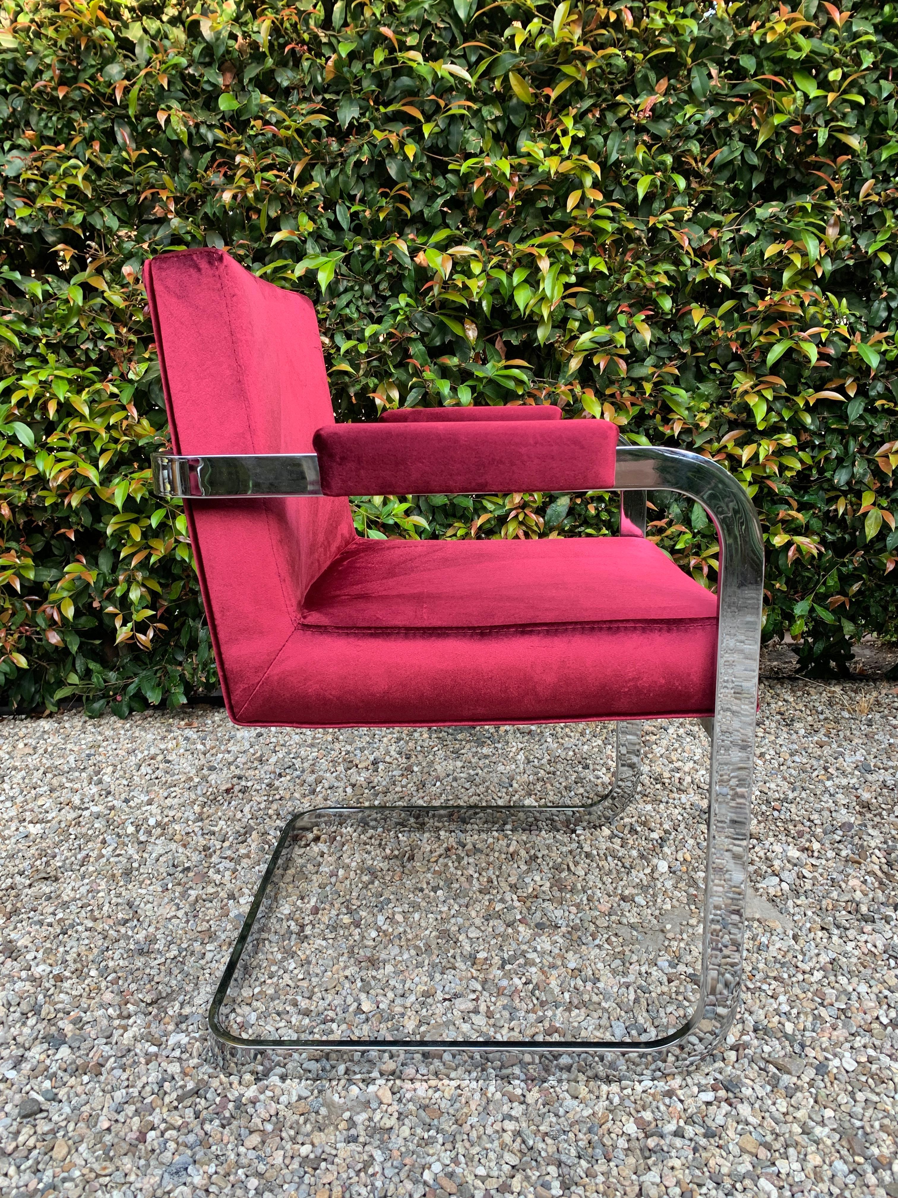 Mid-Century Modern Set of Four Milo Baughman for Thayer Coggin Upholstered Chrome Chairs For Sale