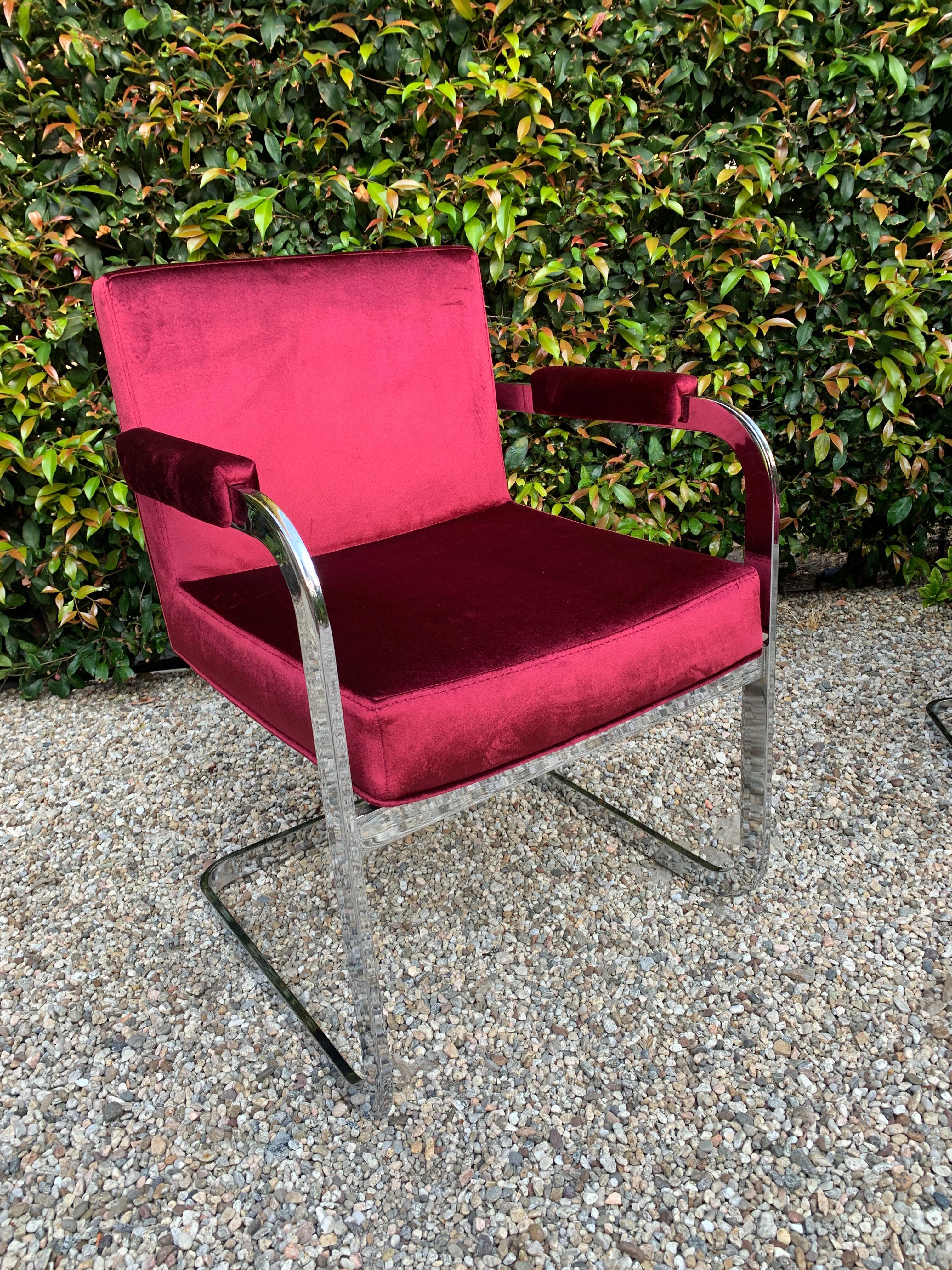 Polished Set of Four Milo Baughman for Thayer Coggin Upholstered Chrome Chairs For Sale
