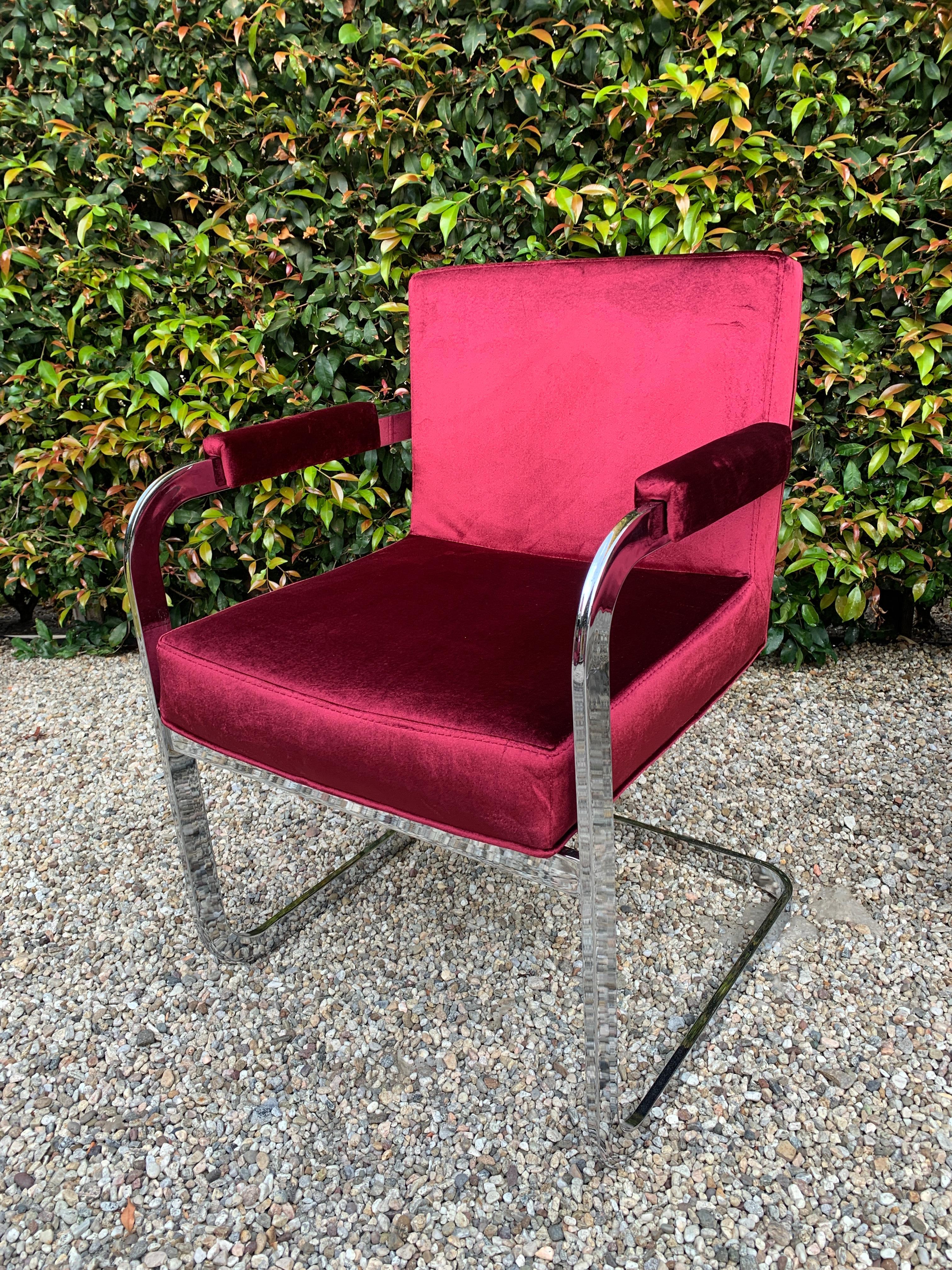 Set of Four Milo Baughman for Thayer Coggin Upholstered Chrome Chairs In Good Condition For Sale In Los Angeles, CA
