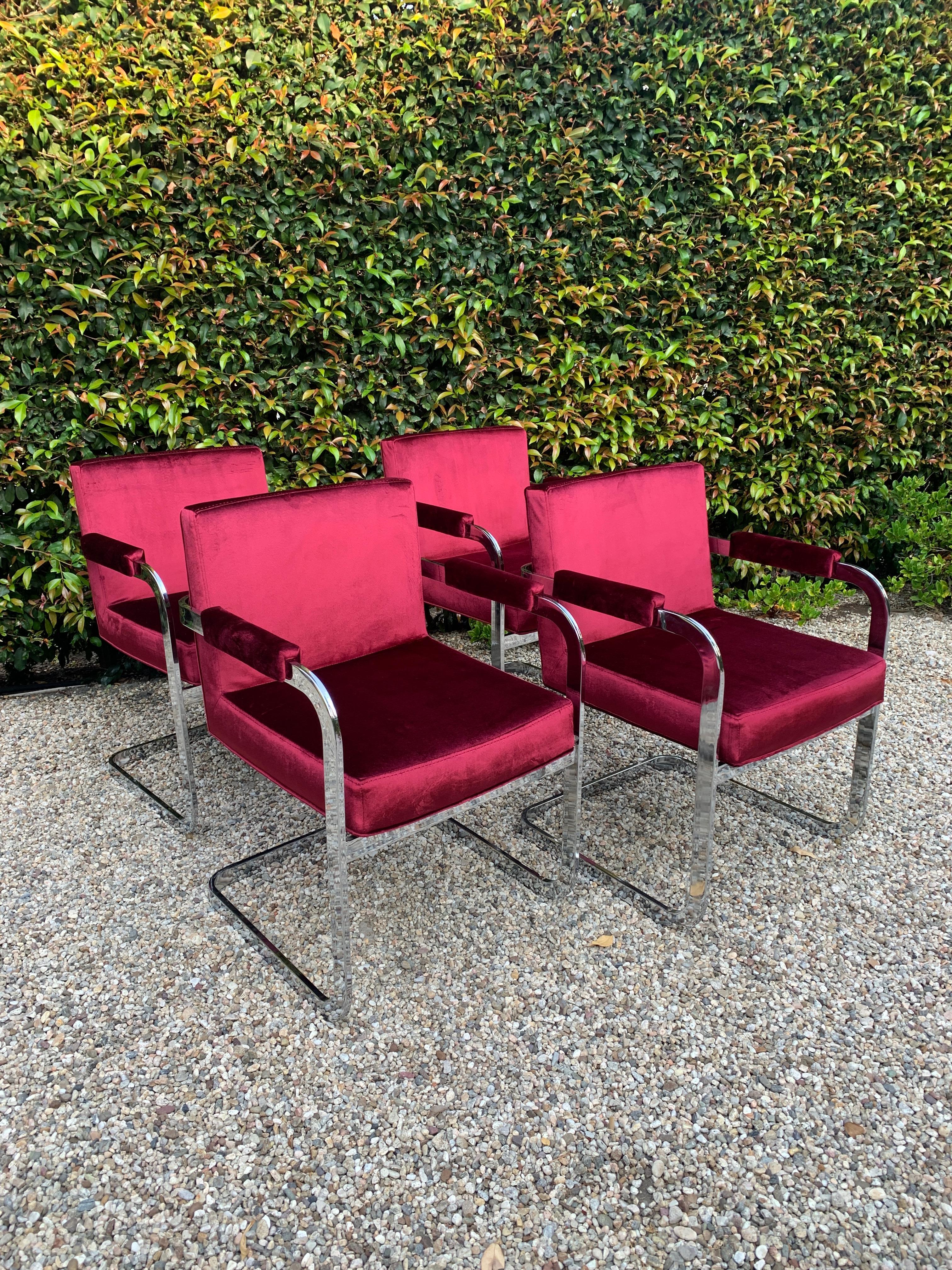 20th Century Set of Four Milo Baughman for Thayer Coggin Upholstered Chrome Chairs For Sale