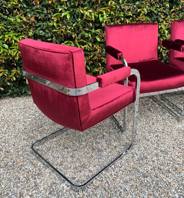 Set of Four Milo Baughman for Thayer Coggin Upholstered Chrome Chairs For Sale 1
