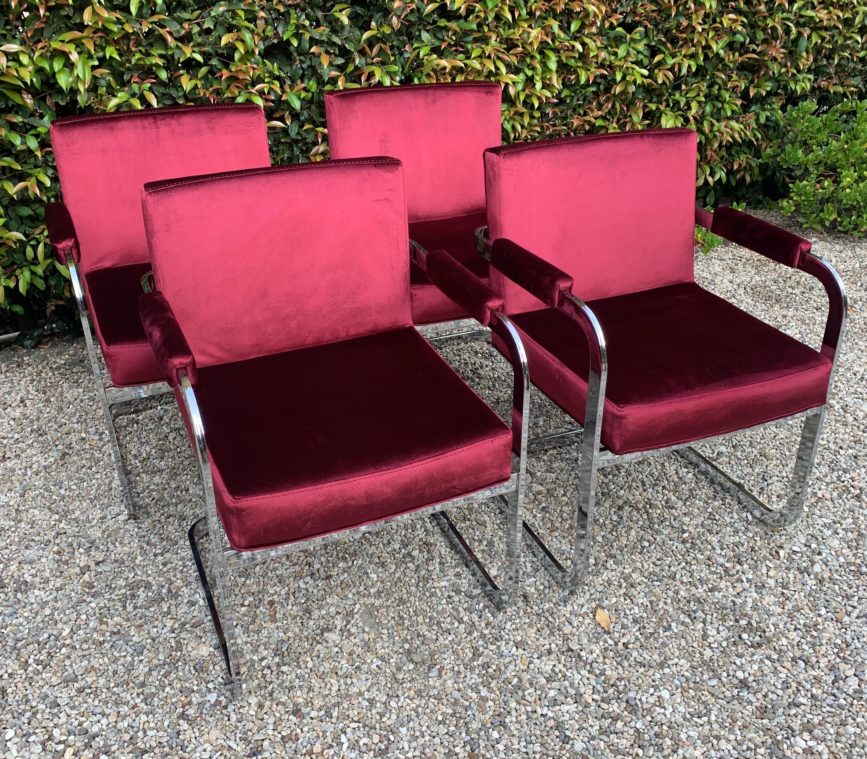 Set of Four Milo Baughman for Thayer Coggin Upholstered Chrome Chairs For Sale 2