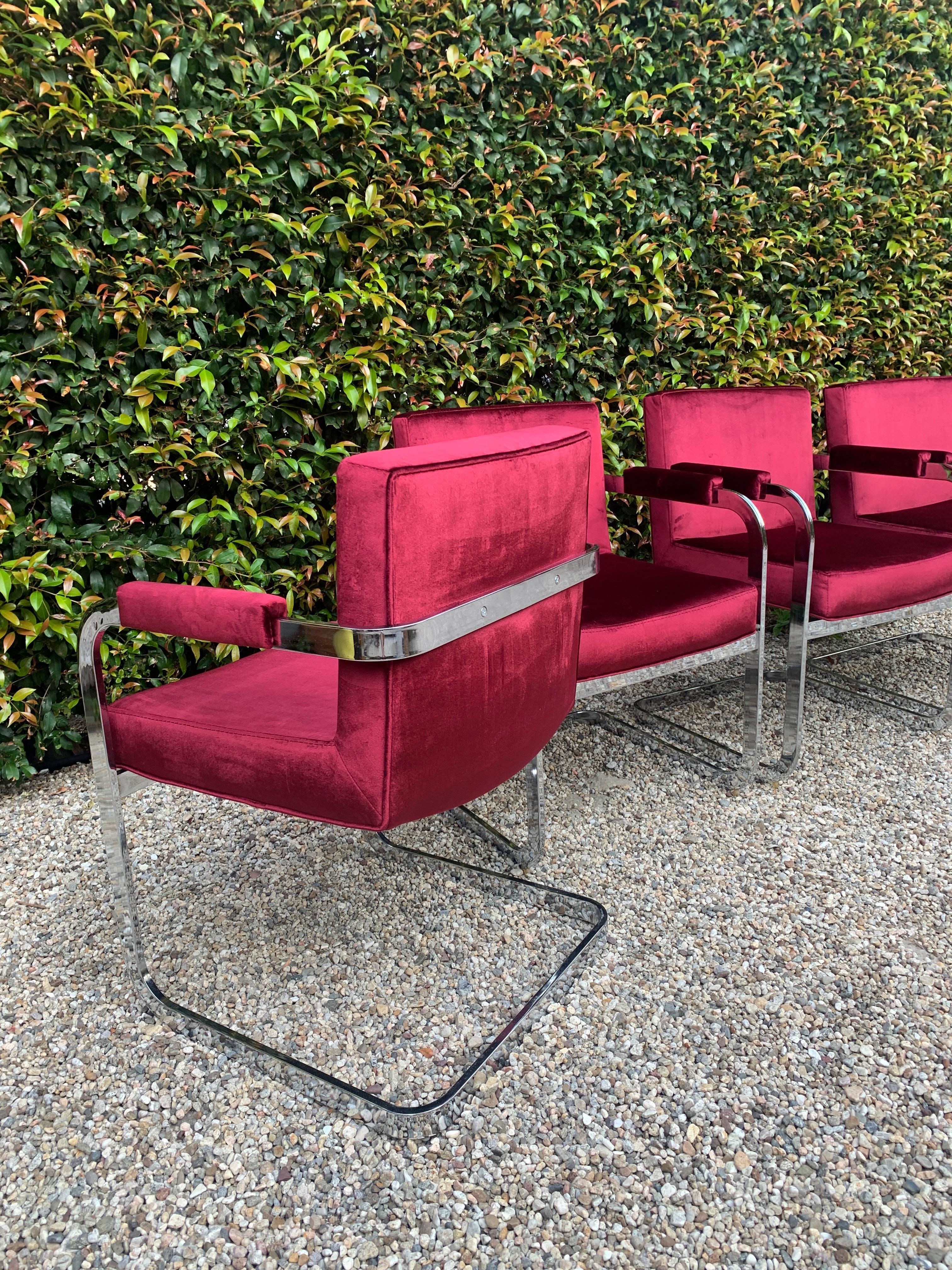 Set of Four Milo Baughman for Thayer Coggin Upholstered Chrome Chairs For Sale 3
