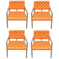 Four Milo Baughman for Thayer Coggin Midcentury Chrome Tufted Chairs