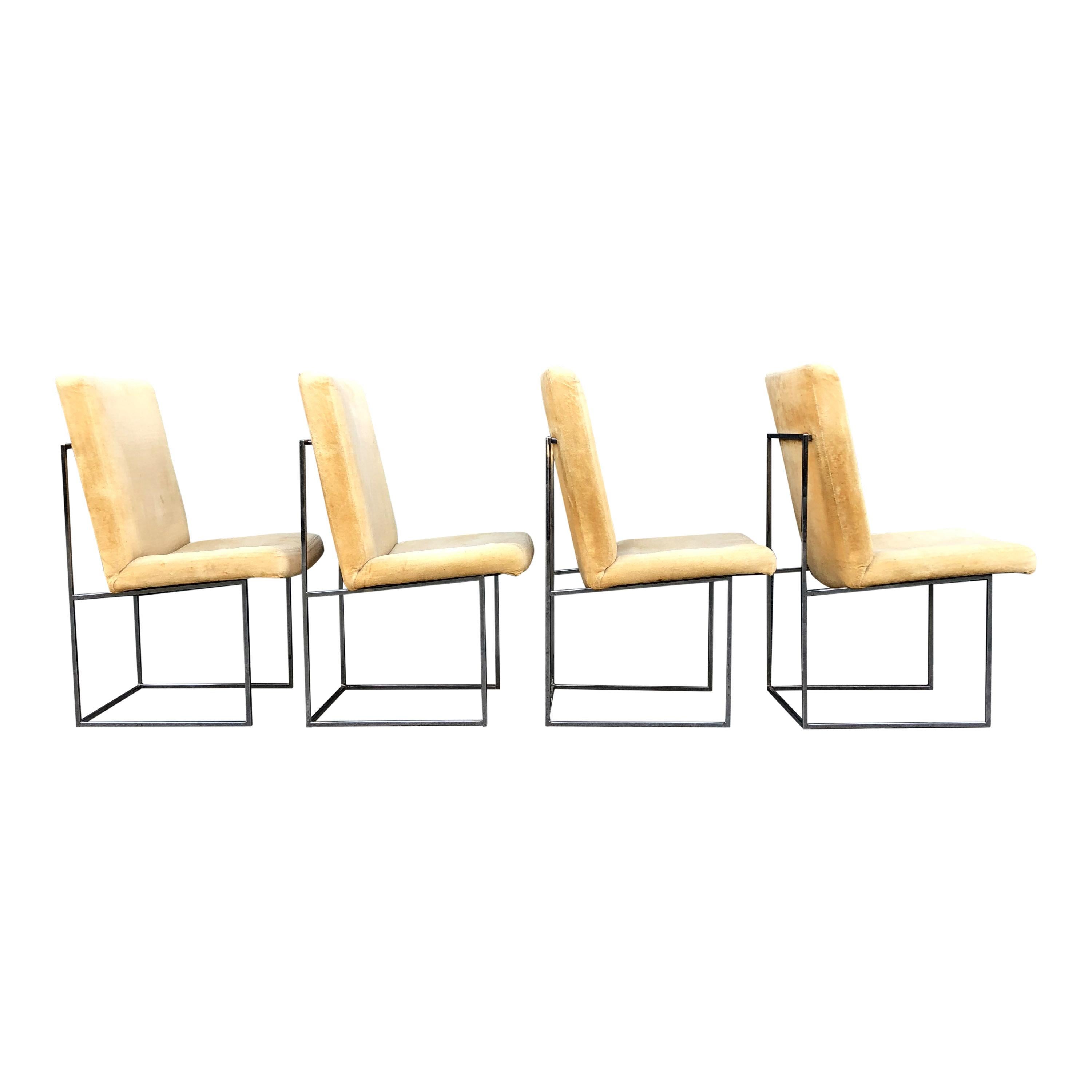 Four Milo Baughman for Thayer Coggin Thin Bronze Dining Chairs im Zustand „Gut“ in BROOKLYN, NY