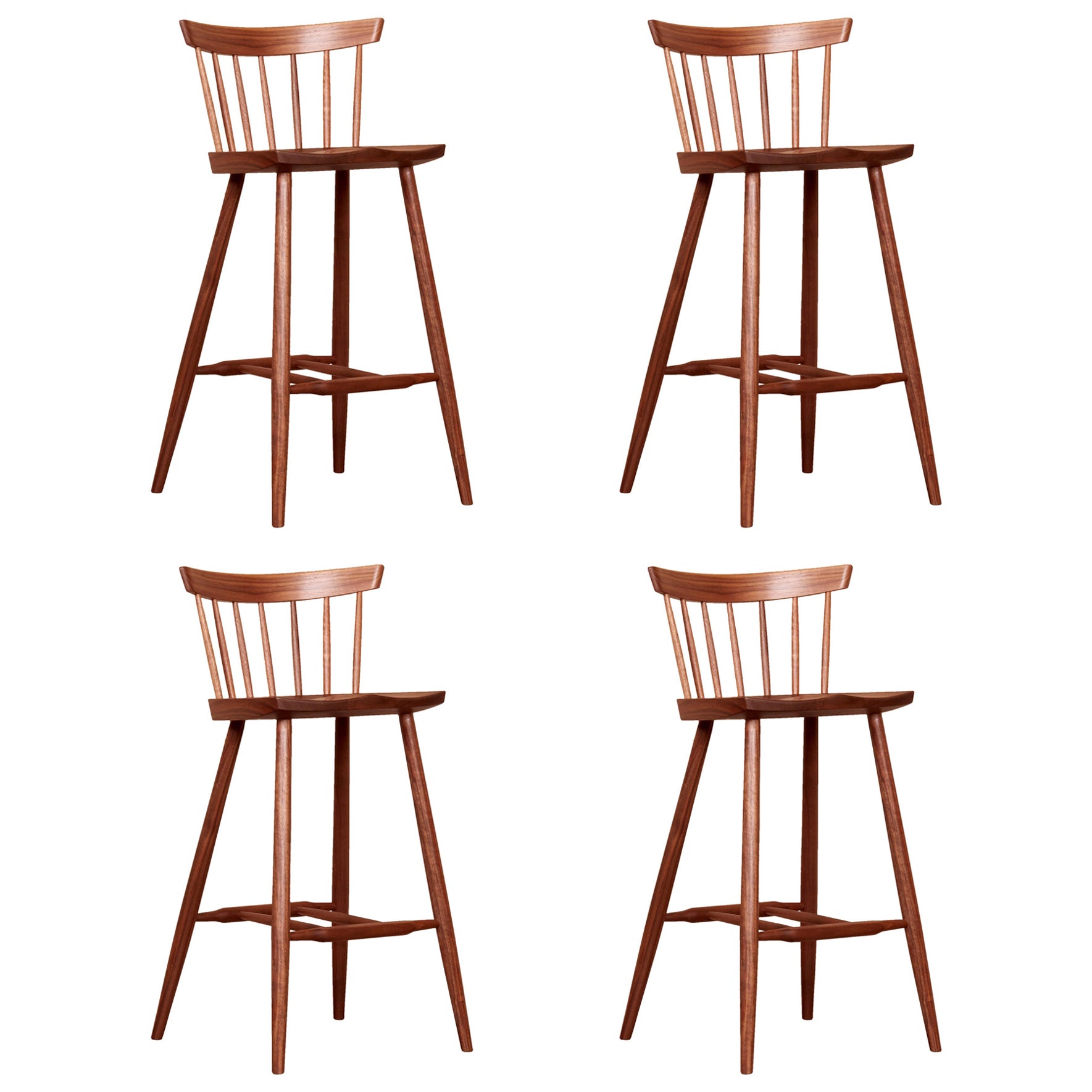 Four Mira Nakashima 4-Legged High Chairs based on a design by George Nakashima