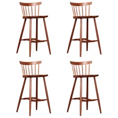 Four Mira Nakashima 4-Legged High Chairs based on a design by George Nakashima