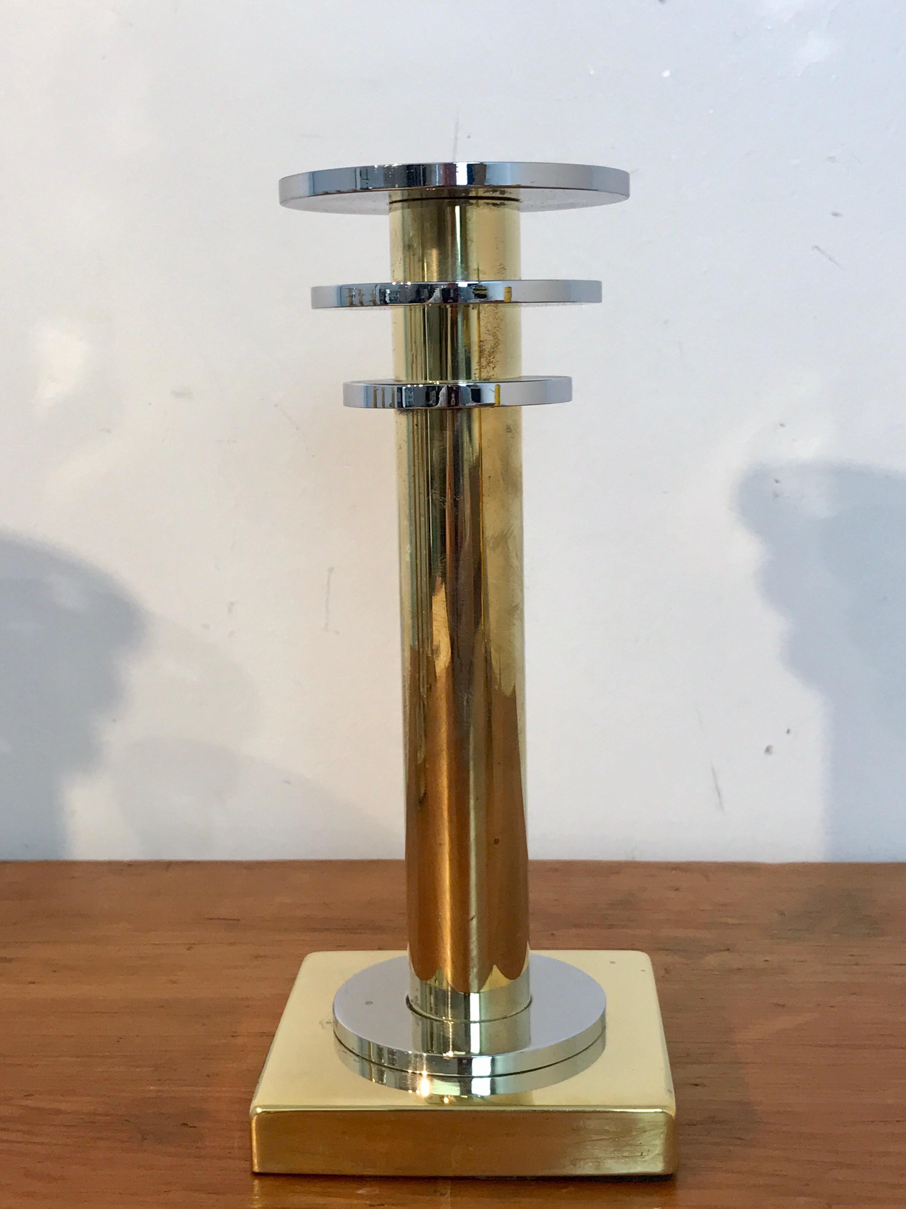 Four Modern Brass and Silver Plate Candlesticks in the Style Swid Powell 1