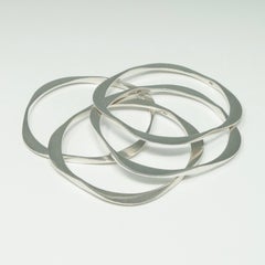 Four Modern Silver Squared Bangle Bracelets