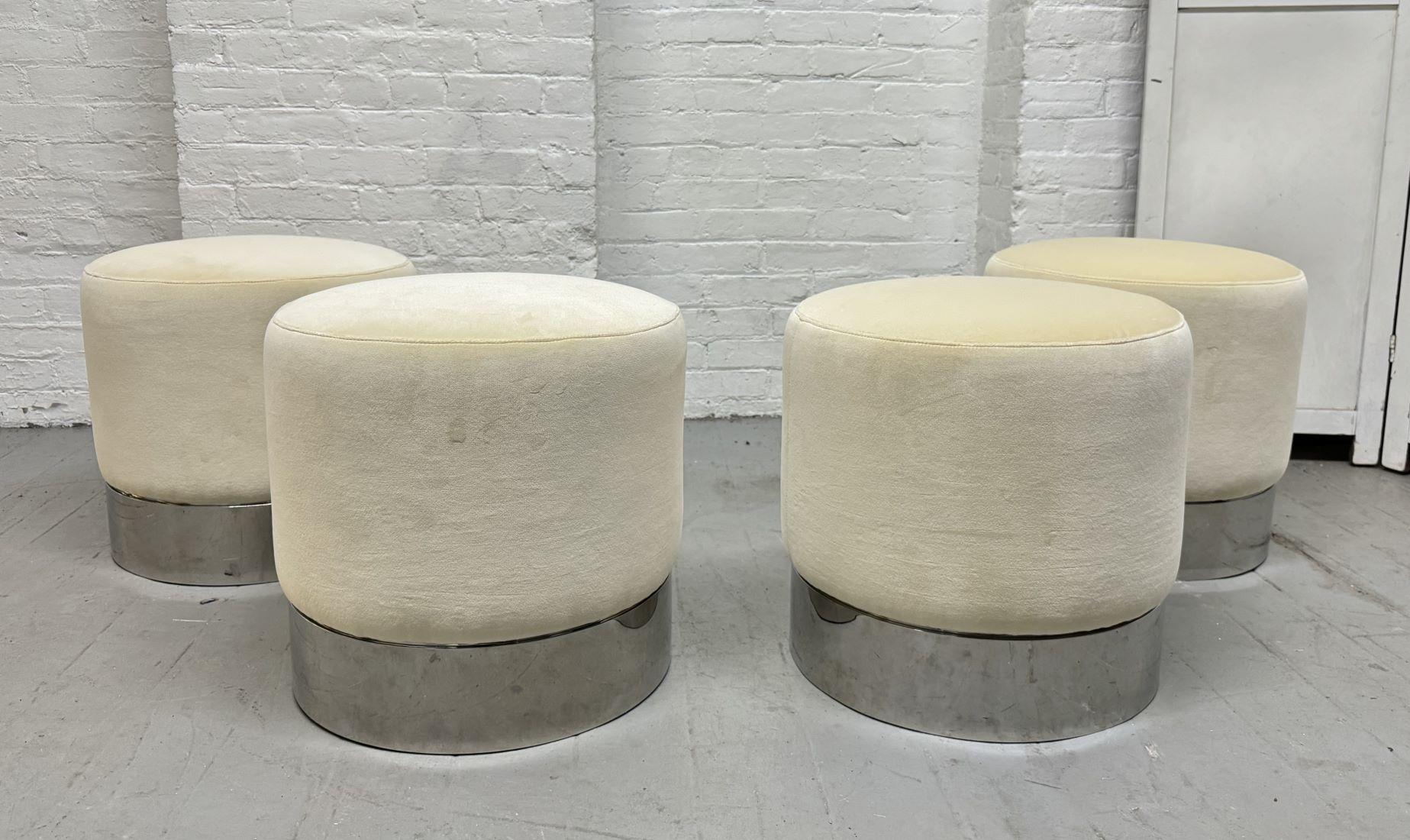 Four Modern Upholstered and Chrome Stools In Good Condition For Sale In New York, NY