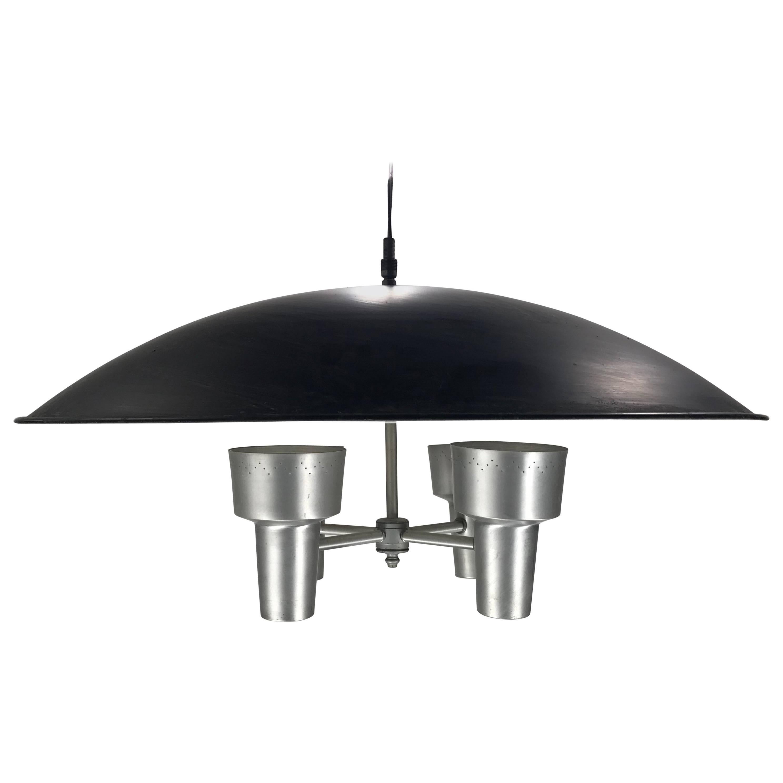 Four Modernist  Aluminum Hanging Pendant Chandeliers by Lightcraft