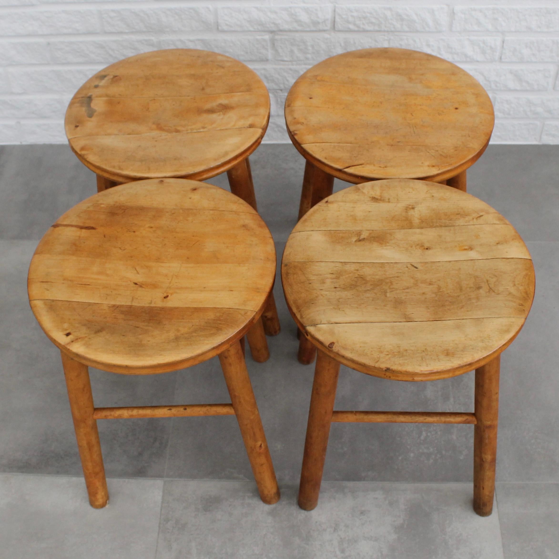 Mid-Century Modern Four modernist birch stools, minimalist design, Sweden, 1930s For Sale