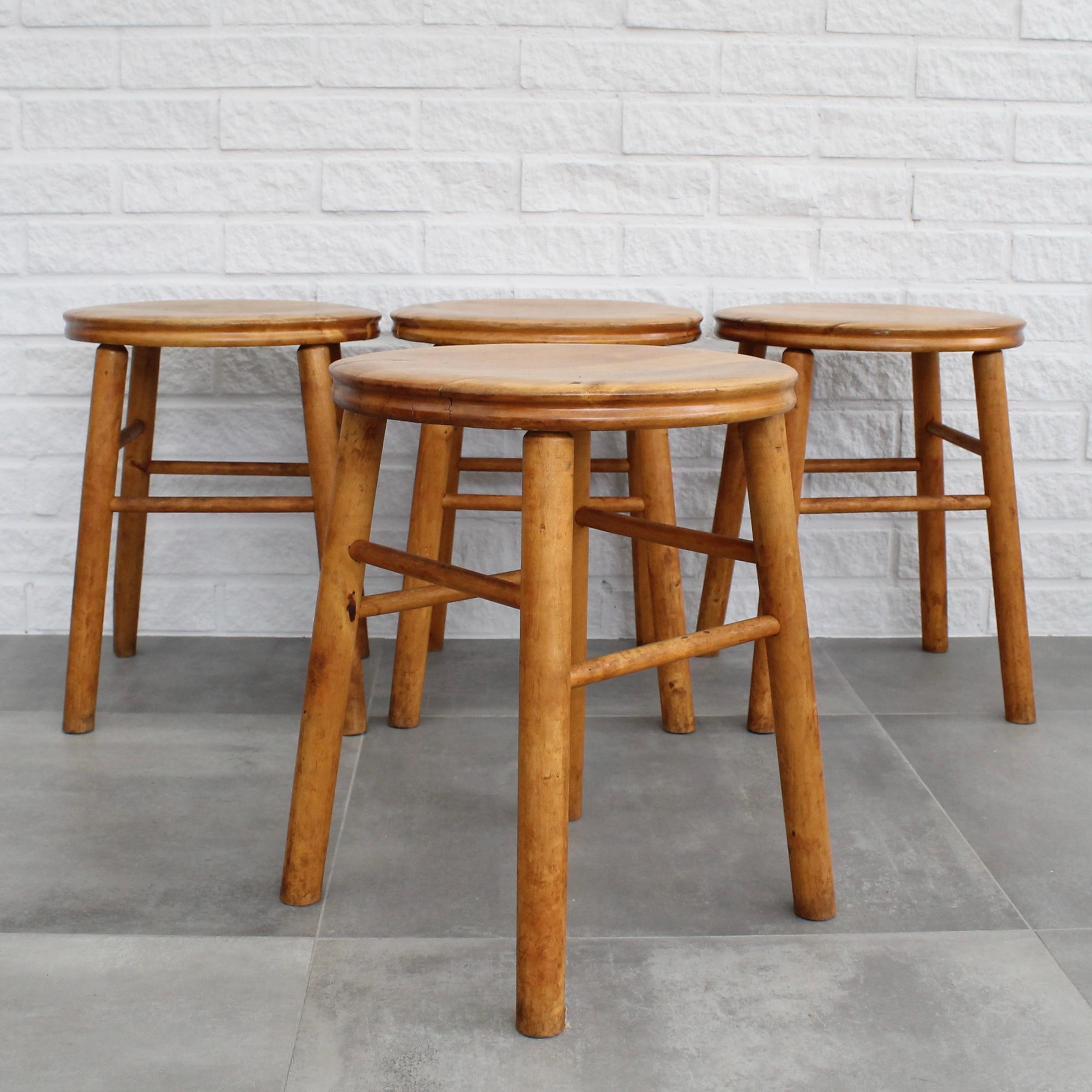 Mid-20th Century Four modernist birch stools, minimalist design, Sweden, 1930s For Sale