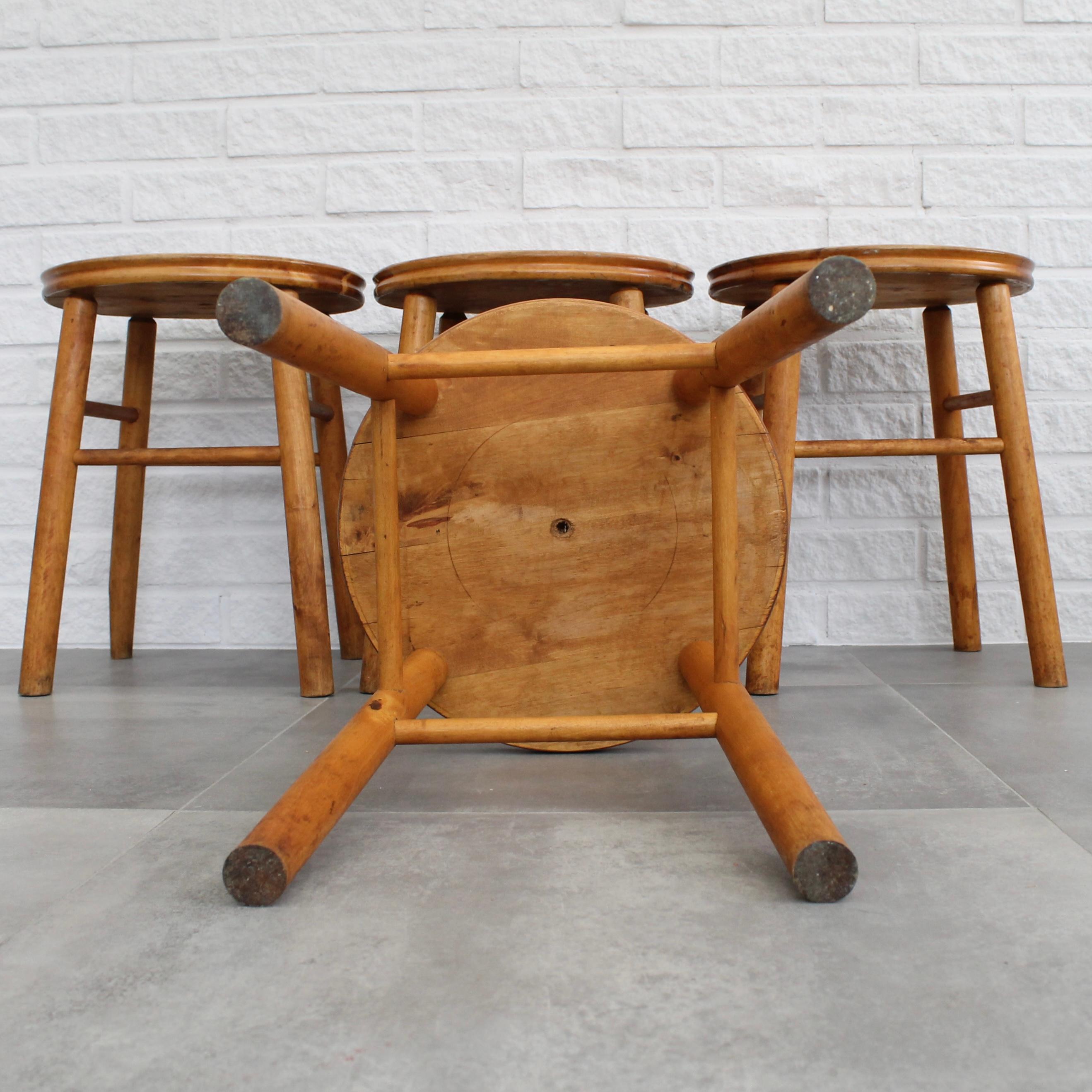 Beech Four modernist birch stools, minimalist design, Sweden, 1930s For Sale