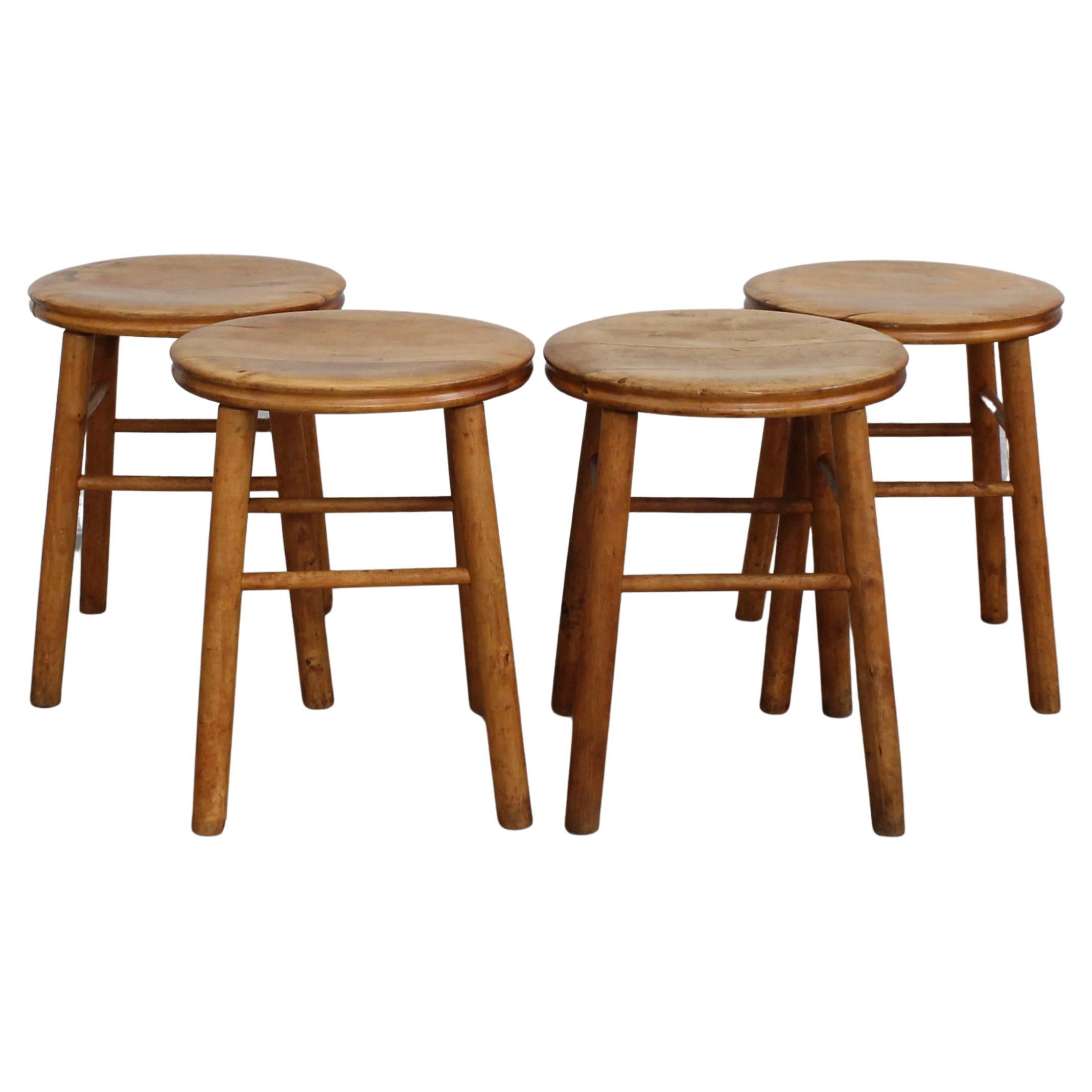 Four modernist birch stools, minimalist design, Sweden, 1930s