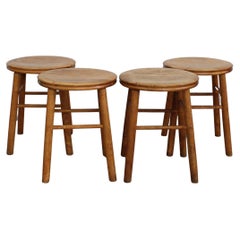Vintage Four modernist birch stools, minimalist design, Sweden, 1930s