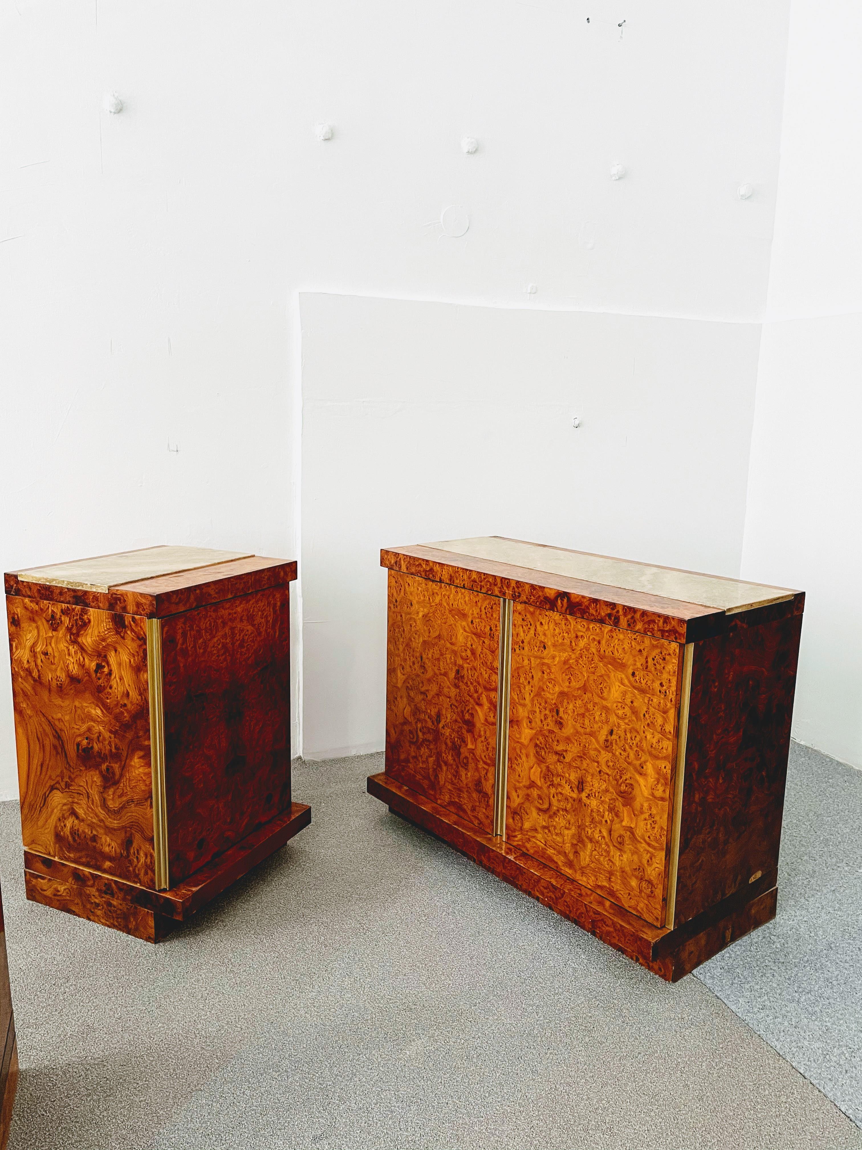 Four Modular Italian Walnut Burl Wood and Marble Cabinet, 1970 For Sale 3