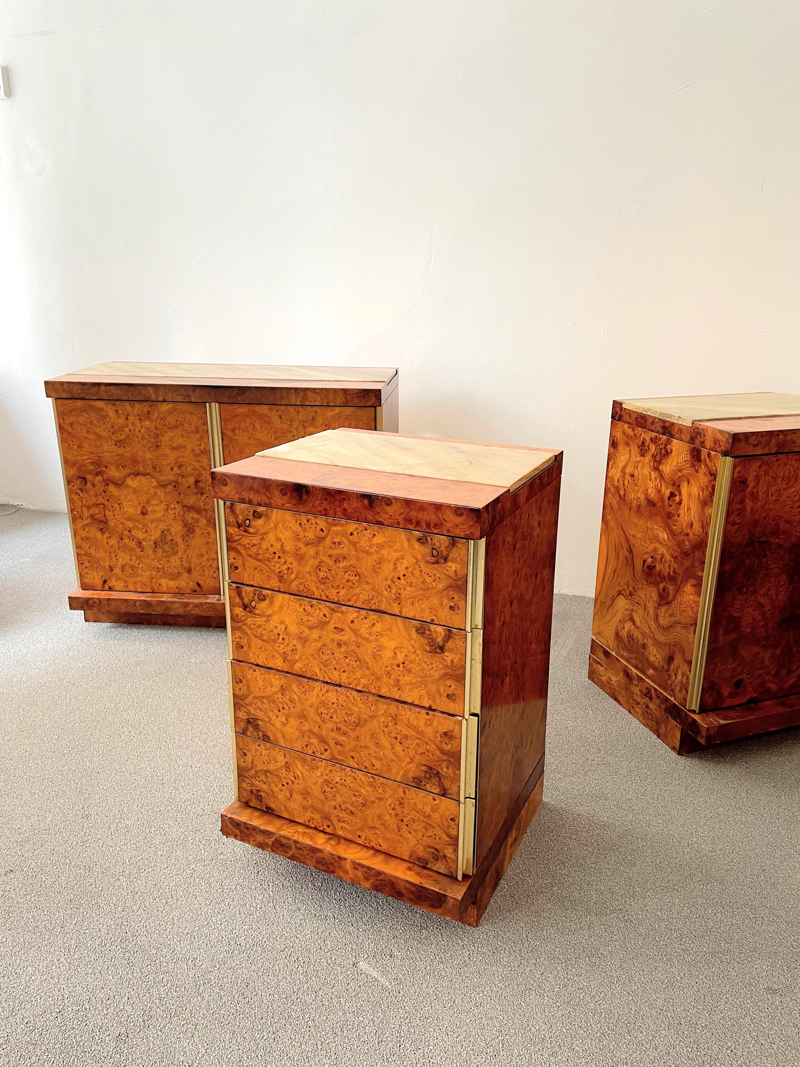 Four Modular Italian Walnut Burl Wood and Marble Cabinet, 1970 For Sale 4