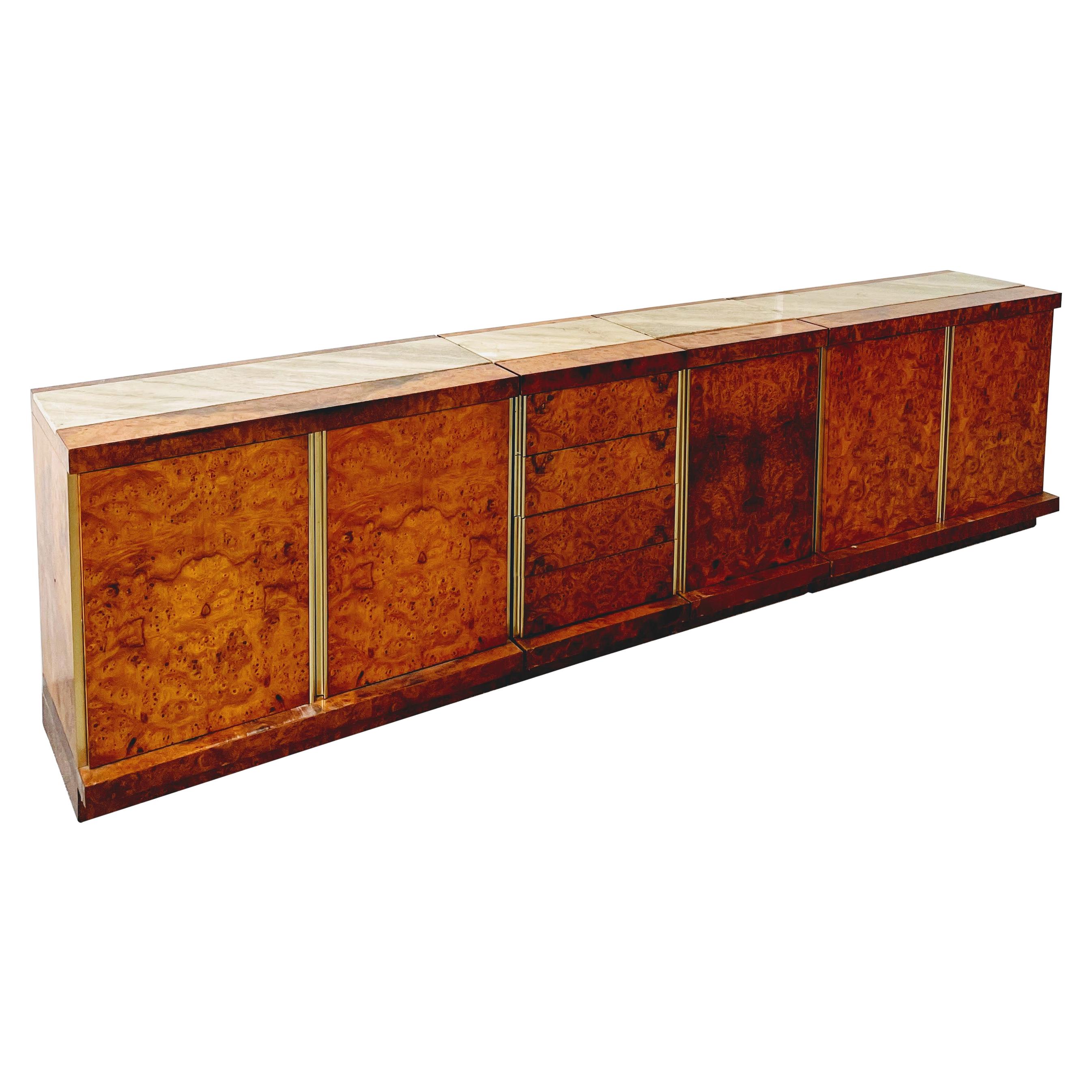 Four Modular Italian Walnut Burl Wood and Marble Cabinet, 1970 For Sale