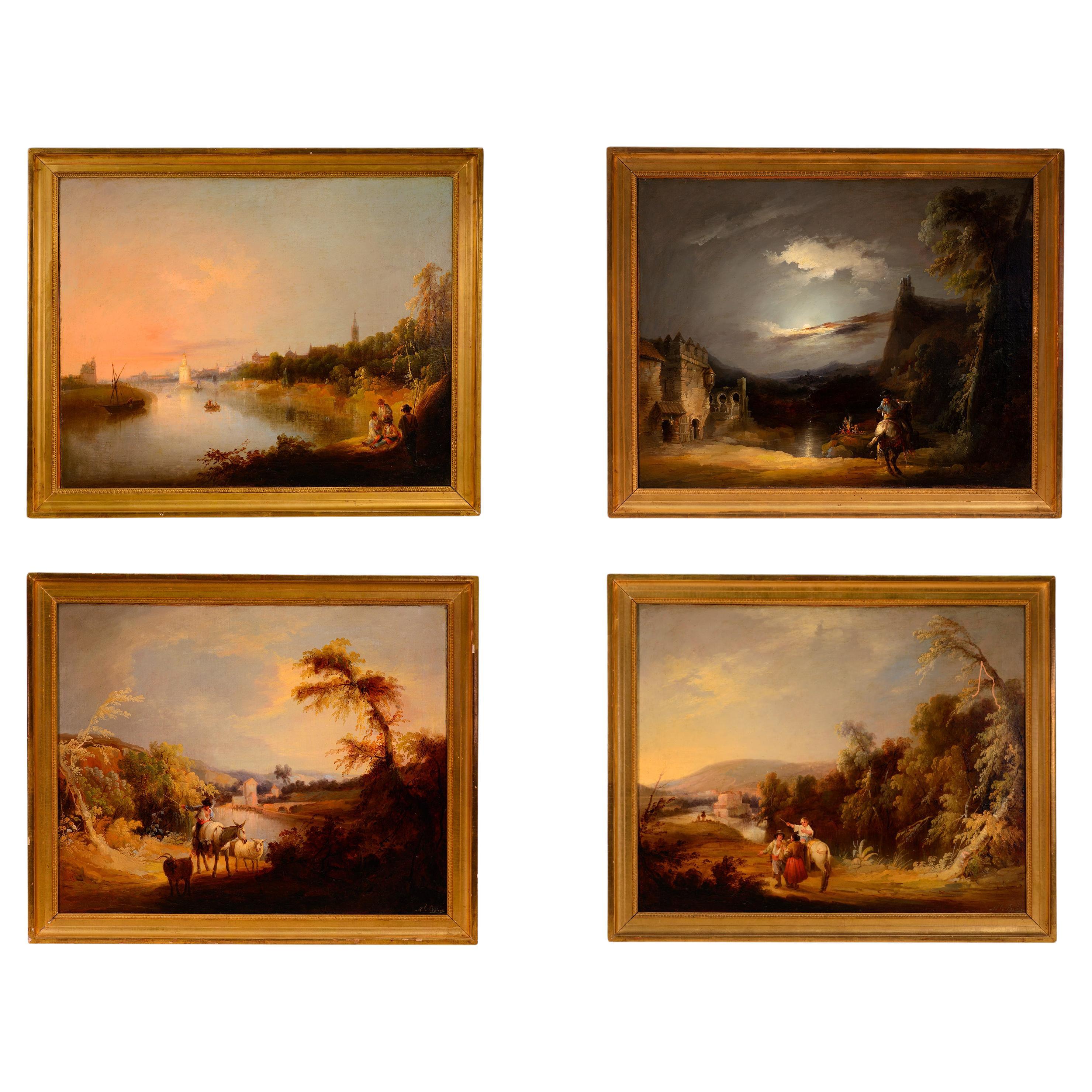 Four Moments of the Day, Seville. Oil on canvas. Barrón y Carrillo, Manuel. 19th