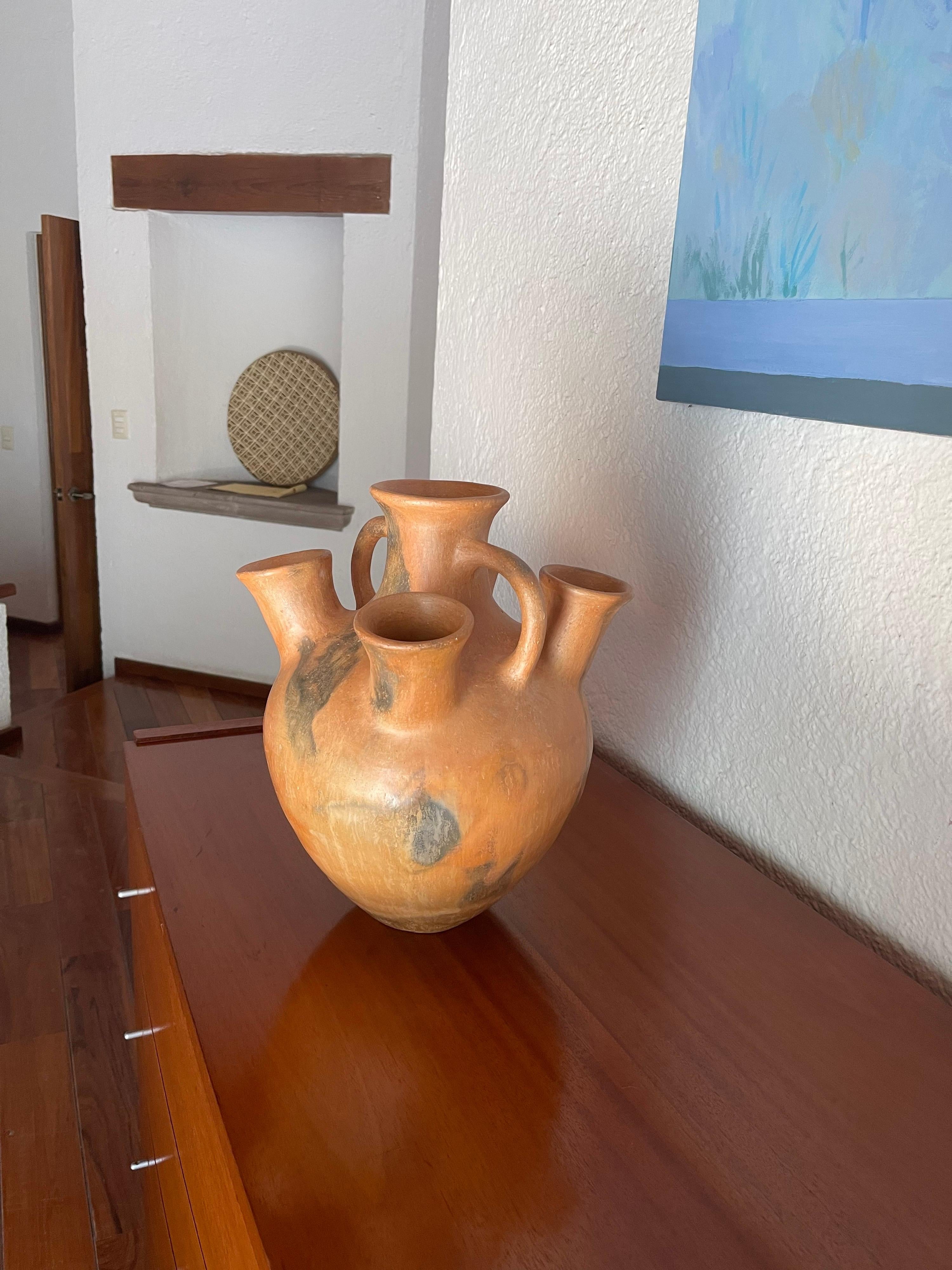 This rustic traditional pottery vase is the one of the most emblematic pieces from Silvia's work. Part of what makes her ceramic pieces so organic and natural is the process and native Oaxacan clay that Martinez uses to produce her pieces.  

In the
