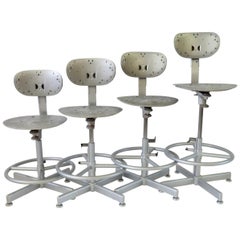 Four Multi Adjustable Industrial Operators Swivel Bar or Counter Stools