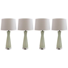 Four Murano Celery-Green Ribbed Glass and Gold Aventurine Lamps; Barovier & Toso