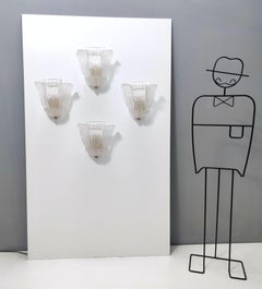 Four Murano Glass and Brass Wall Lights by Novaresi, Italy